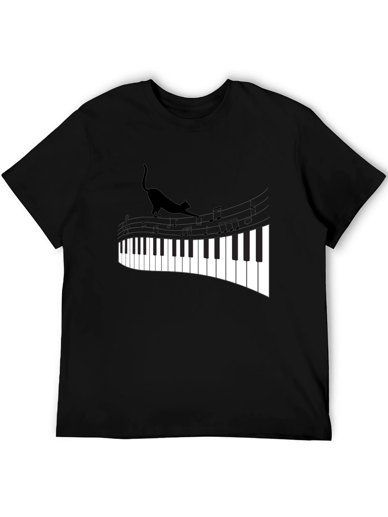 Black Cat Walking on Piano Keys Unisex T-Shirt view 5