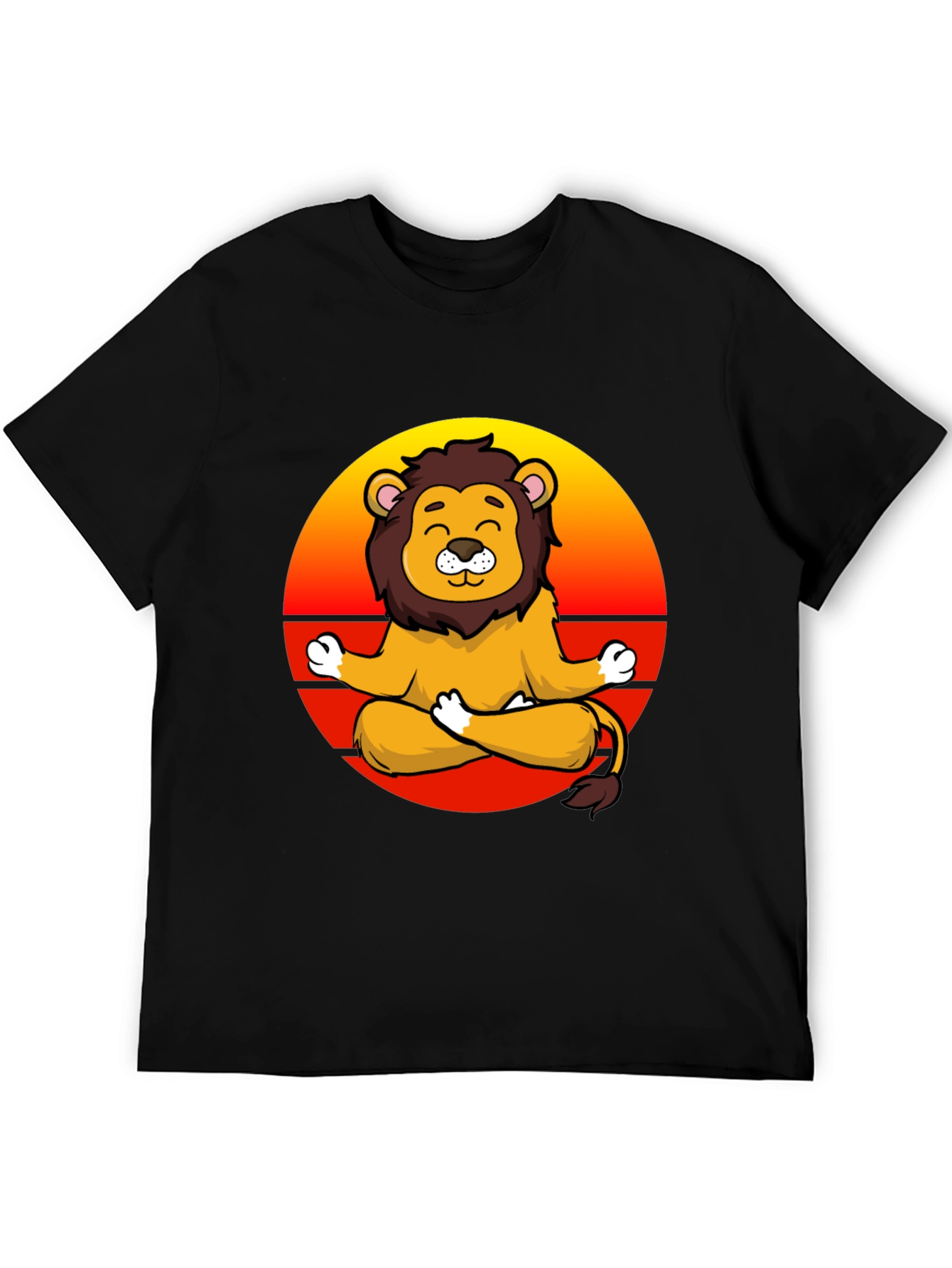 Black Zen Lion T-Shirt - Meditating Cartoon Lion Graphic Tee view 5