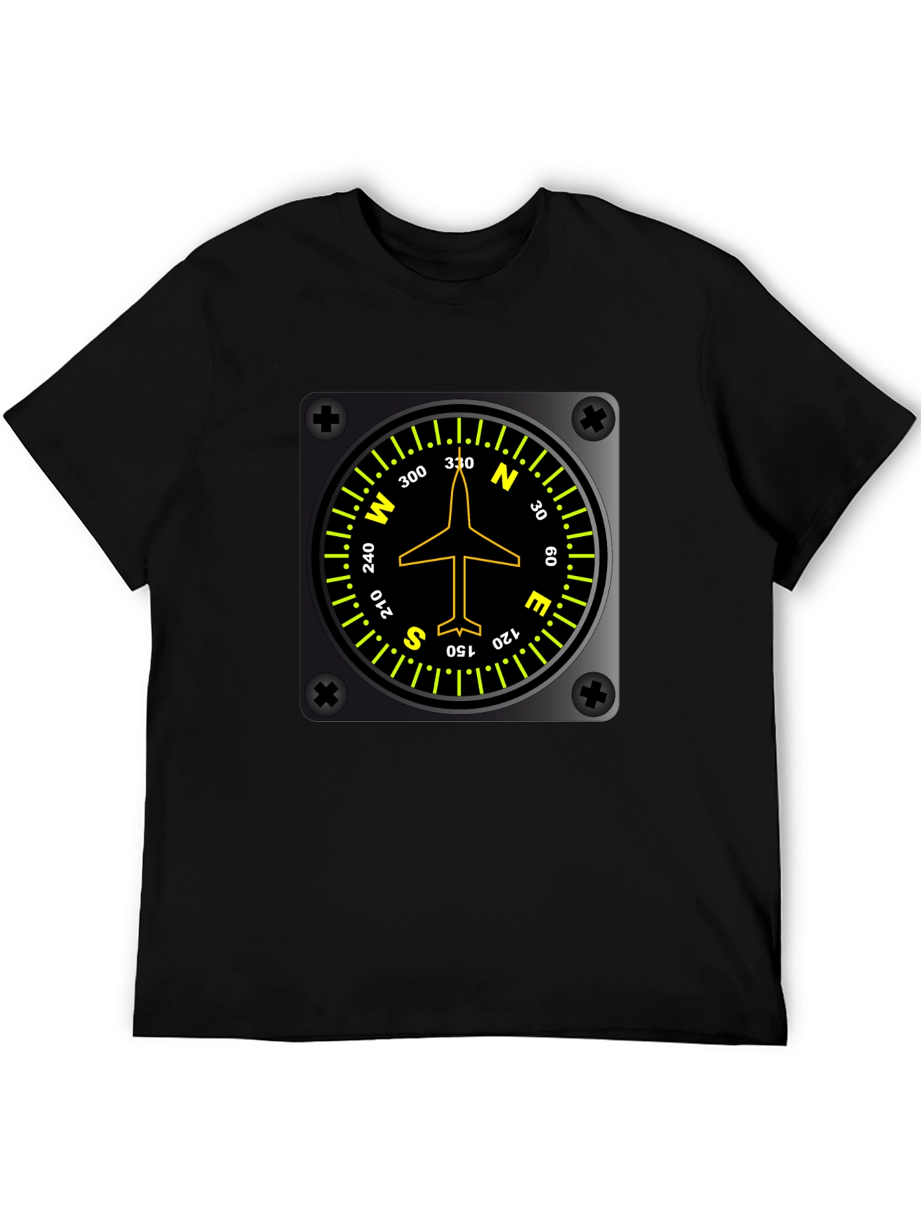 Black Pilot Compass Directional Aviation Black T-Shirt view 5