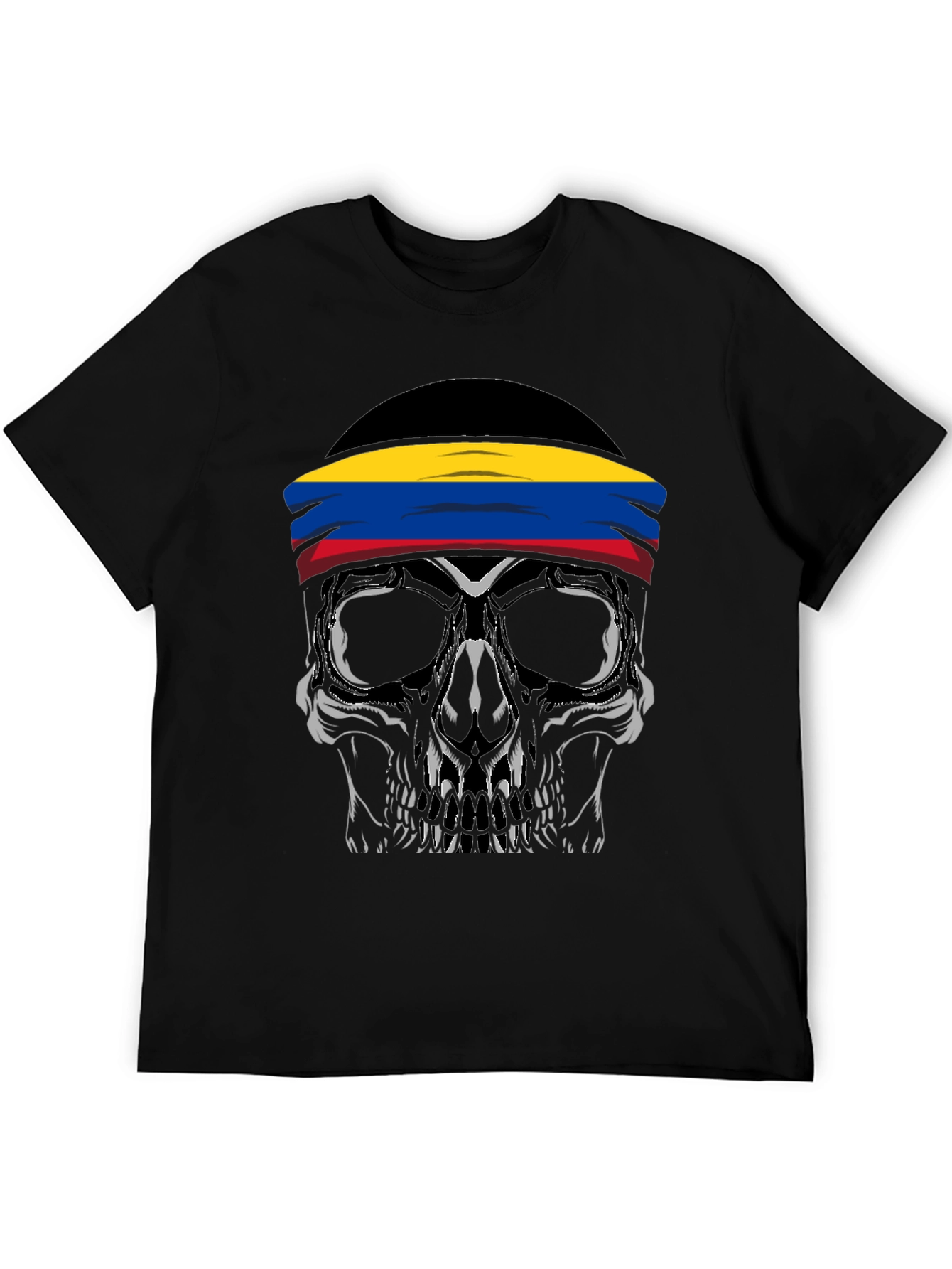 Black Skull T-Shirt with Colombia Flag Headband view 5