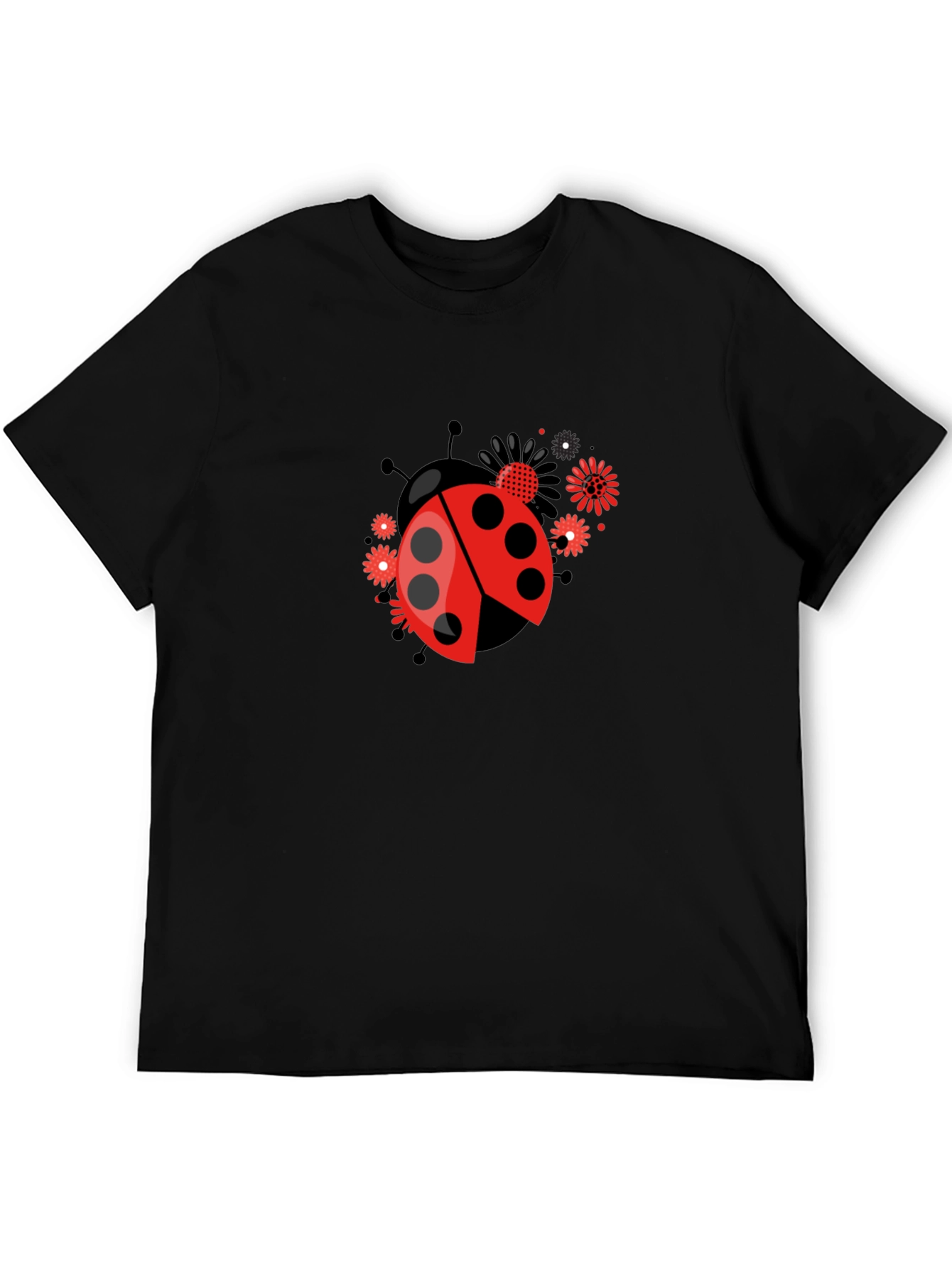 Black Ladybug Flower Graphic Tee - Black view 5