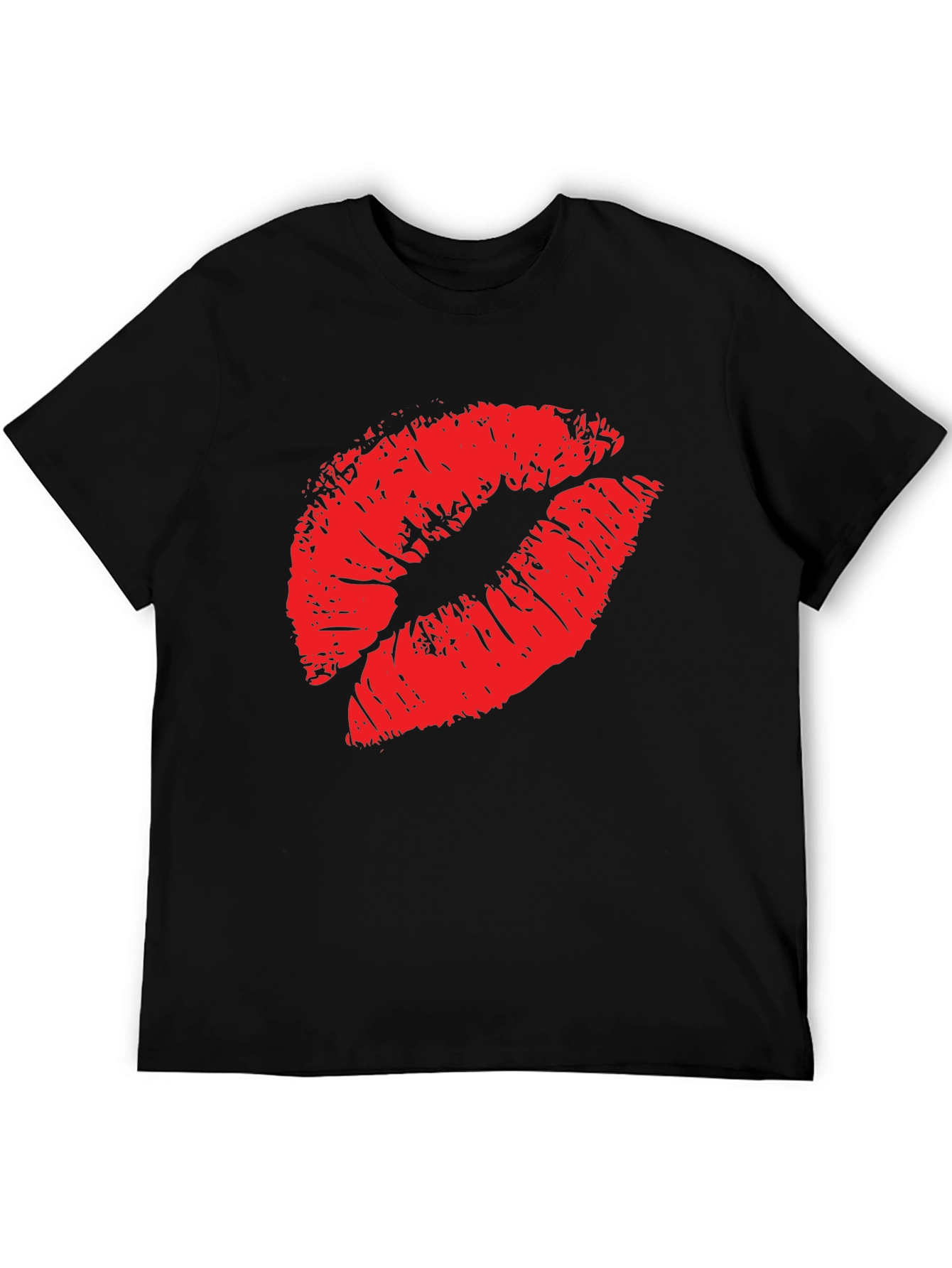 Black Red Lips Print Black T-Shirt view 5