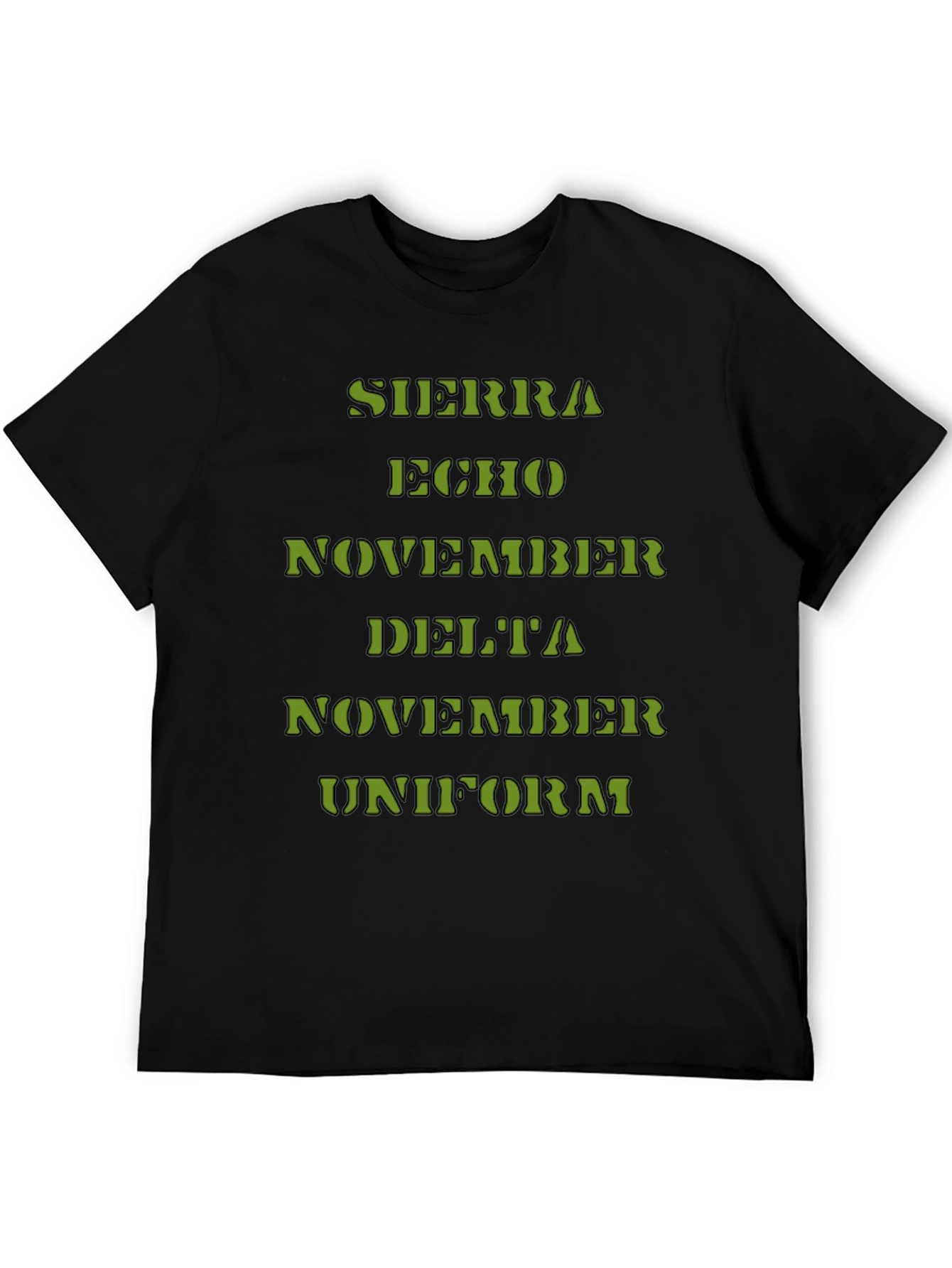 Black SEND Military Alphabet Black T-Shirt view 5