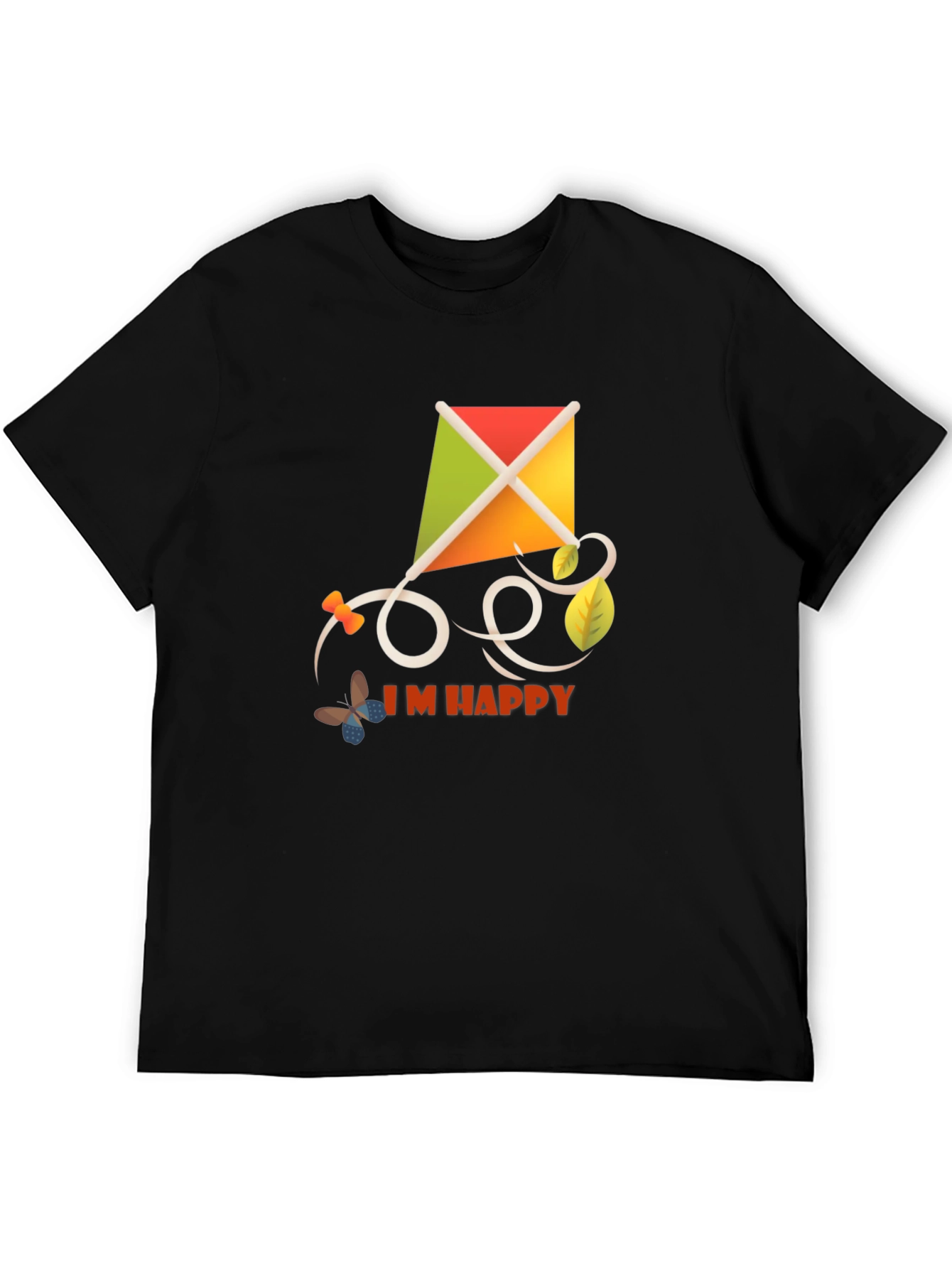 Black I'm Happy Kite T-Shirt - Stylish Casual Wear view 5