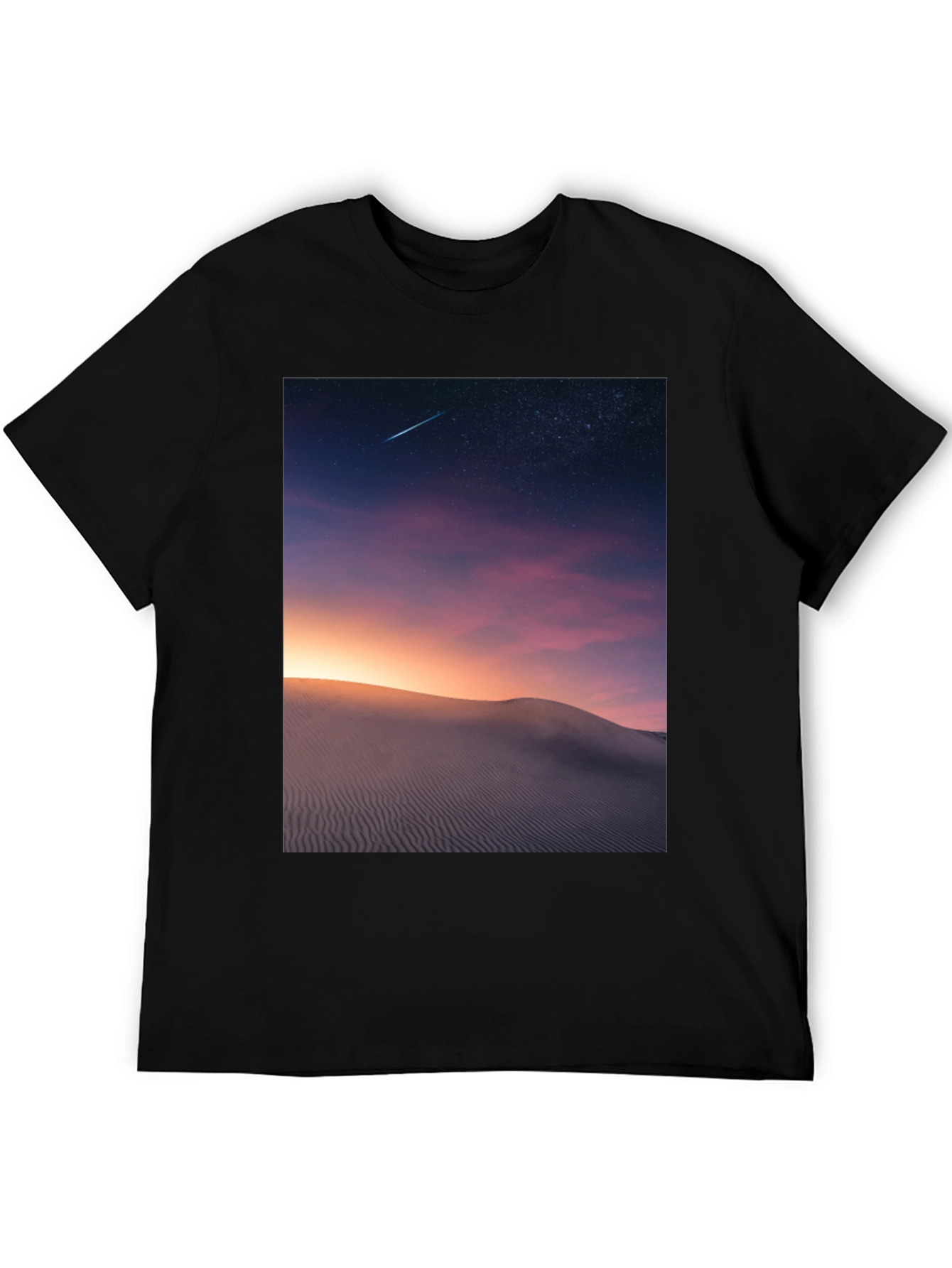 Black Night Desert Scene Graphic T-Shirt view 5