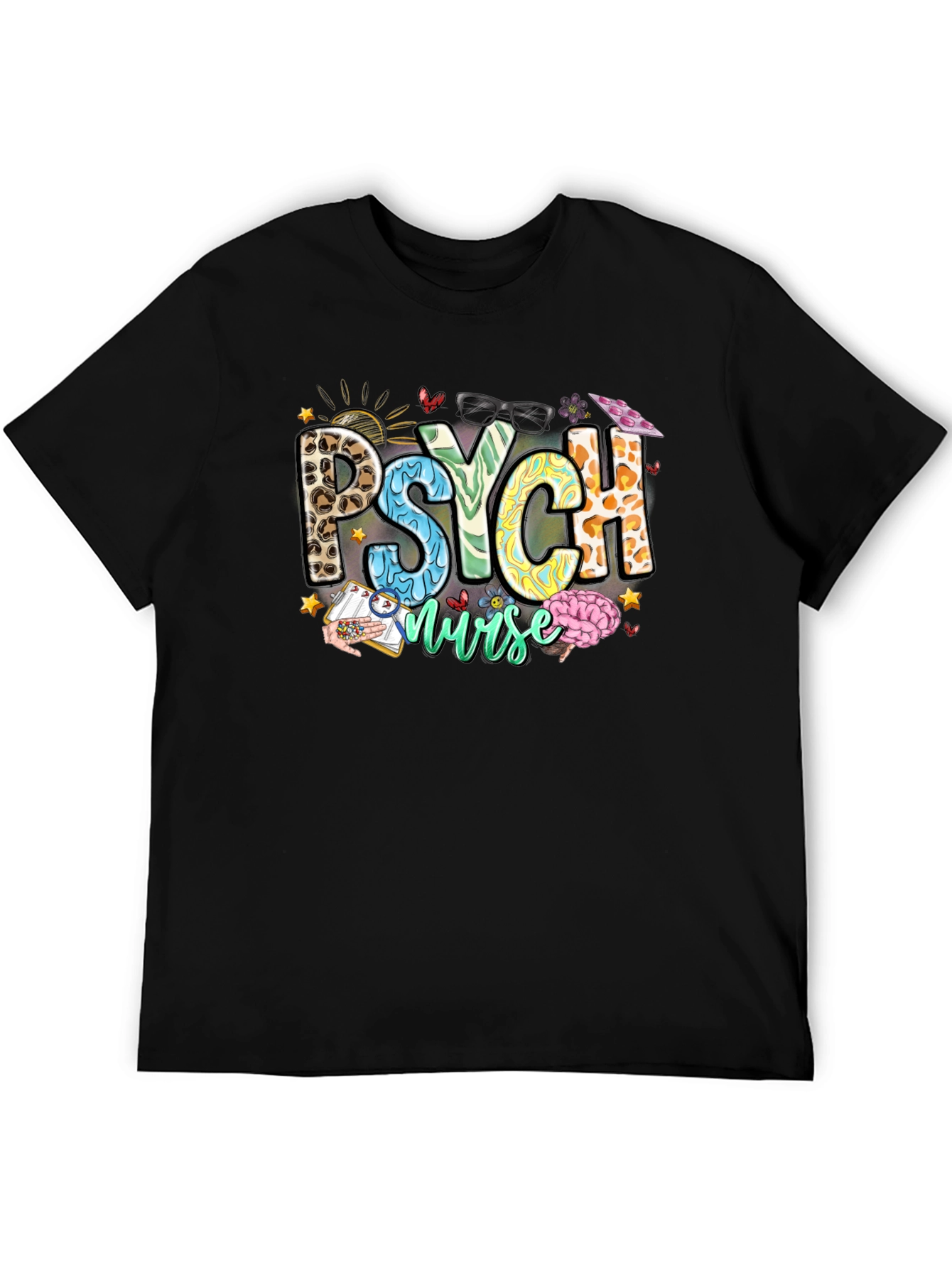 Black Psych Nurse T-Shirt - Leopard Print - Nursing Apparel view 5