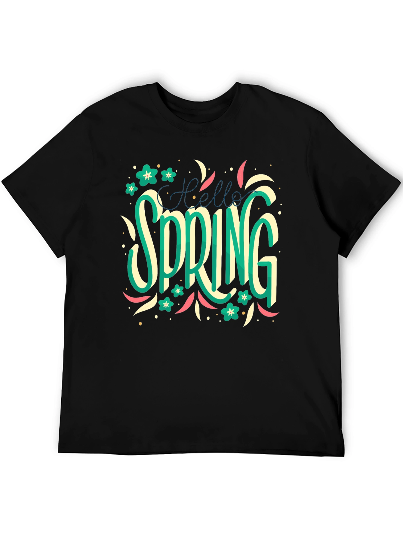 Black Hello Spring T-Shirt: Floral Season Style view 5