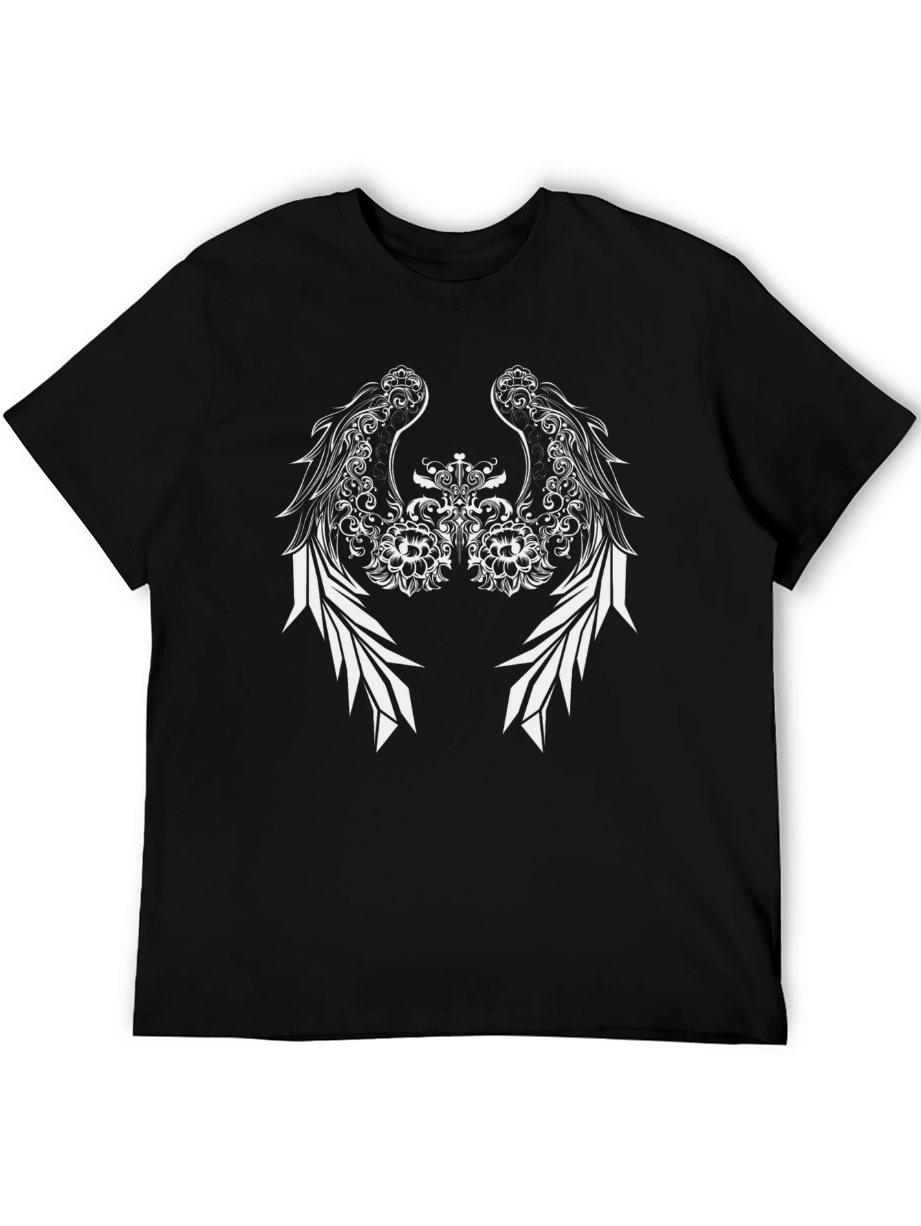 Black Black Tee with Winged Floral Design view 5
