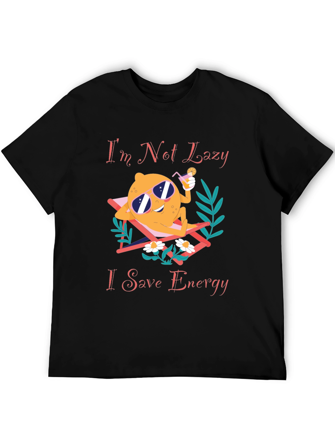 Black Funny Save Energy T-Shirt - Lazy Lemon Lounging Design view 5