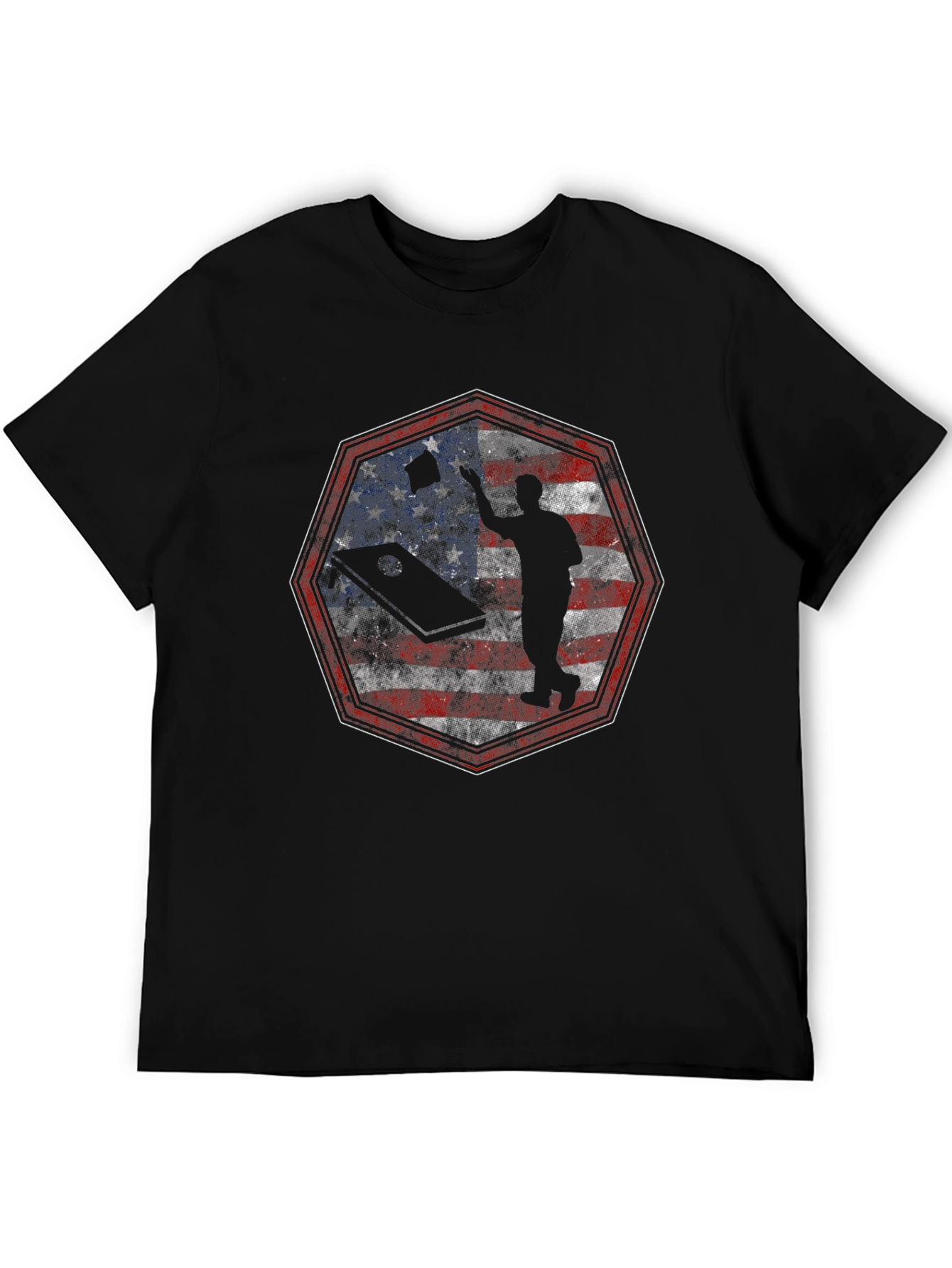 Black American Cornhole T-Shirt Patriotic USA Flag Tee view 5