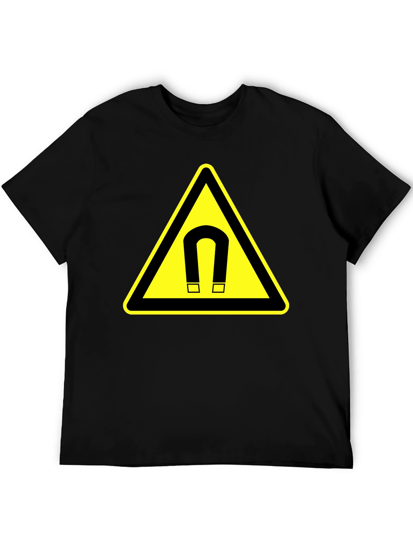 Magnet Warning Sign Graphic T-Shirt - Black Cotton Tee - 5