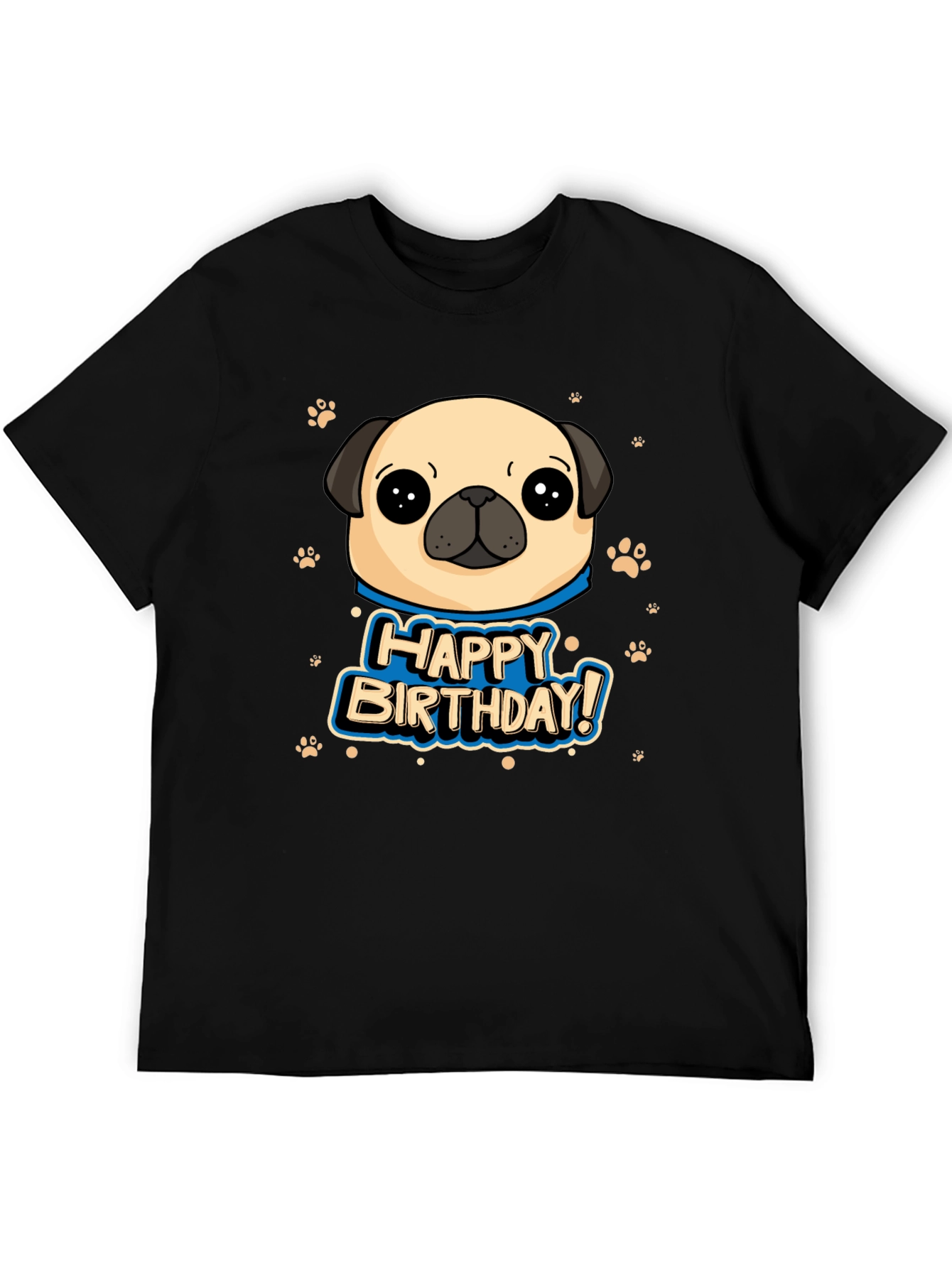 Black Pug Happy Birthday Black T-Shirt view 5