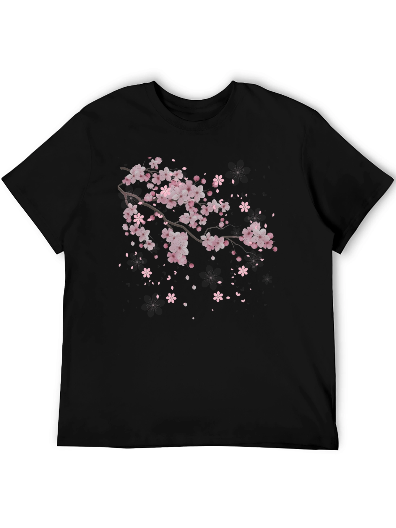 Black Cherry Blossom Branch Black T-Shirt view 5