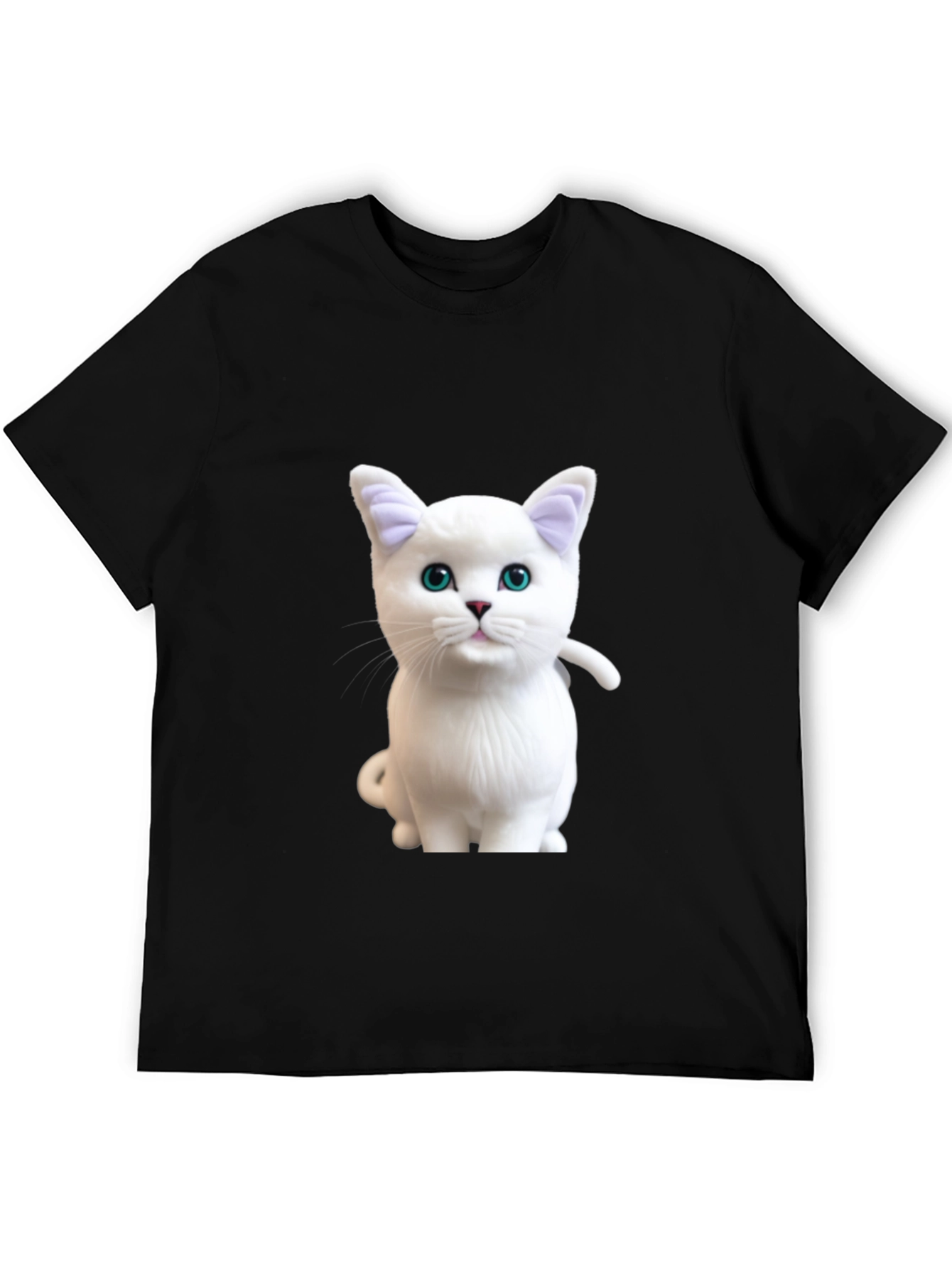 Black Cute White Cat Graphic Print Black T-Shirt view 5