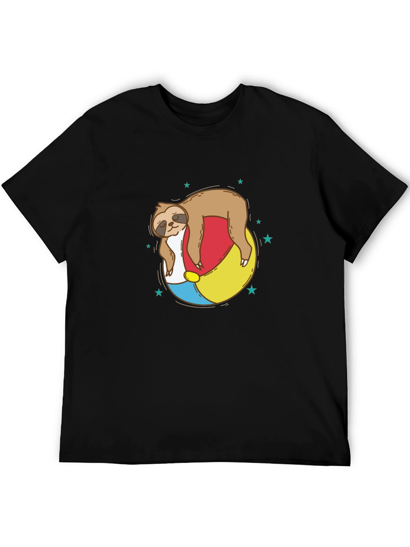 Black Sloth on Beach Ball T-Shirt - Relaxed Summer Vibes view 5