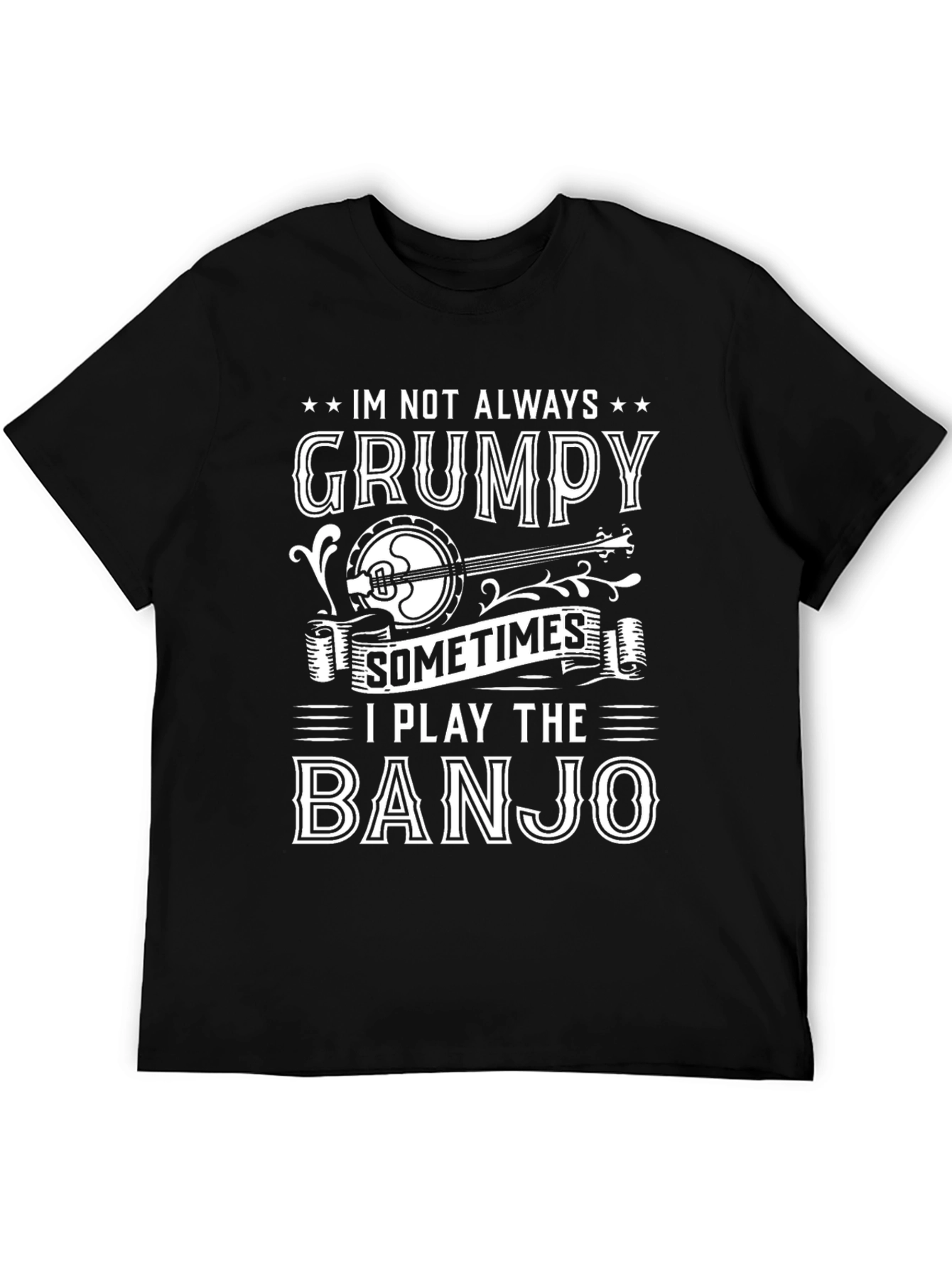 Black Grumpy Banjo Player Graphic Tee - Black T-Shirt view 5