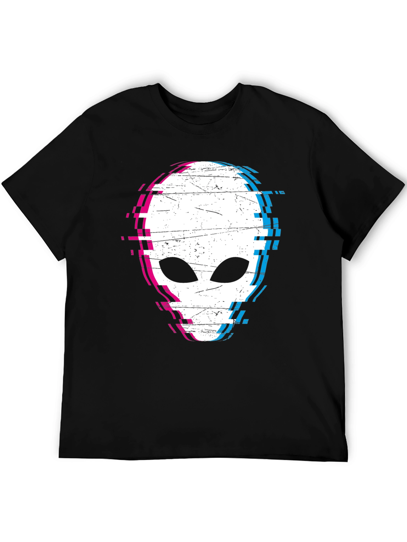 Black Glitch Alien Graphic Tee - Black Cotton Blend Shirt view 5