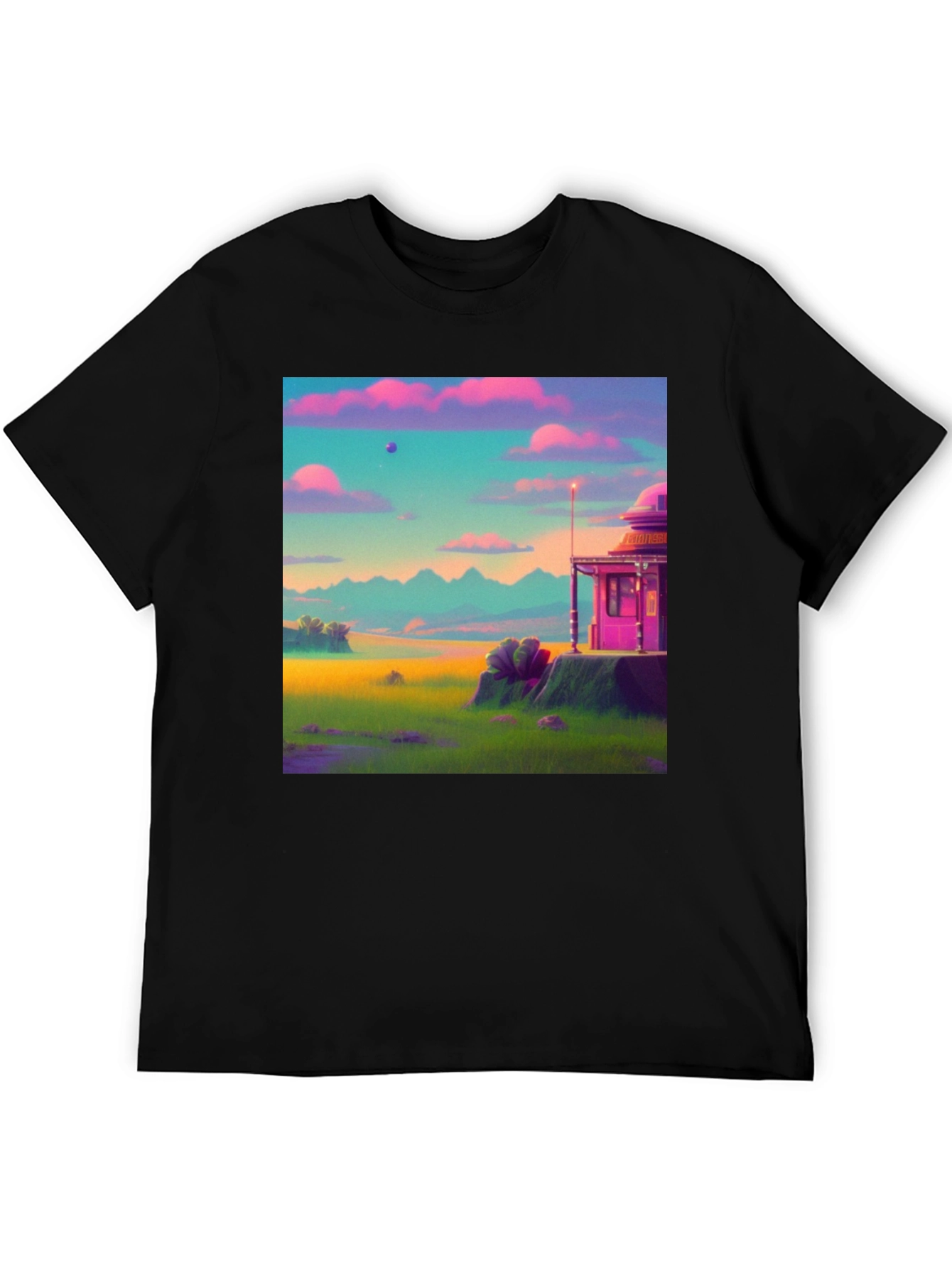 Black Vaporwave Landscape Graphic Tee - Retro Style view 5