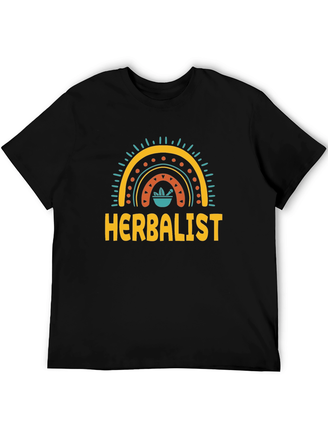 Black Herbalist T-Shirt with Rainbow Mortar Design - Black view 5