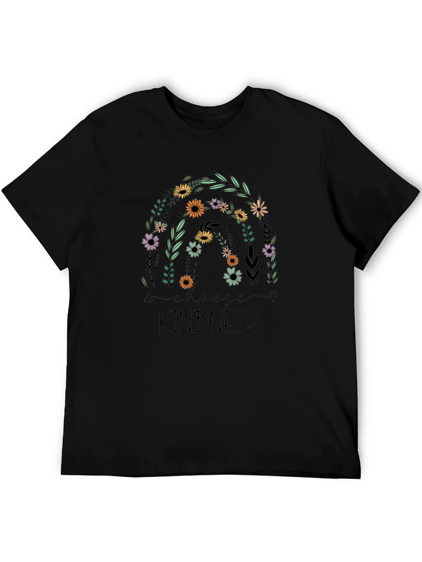 Black Choose Kindness Floral Rainbow Graphic Tee view 5