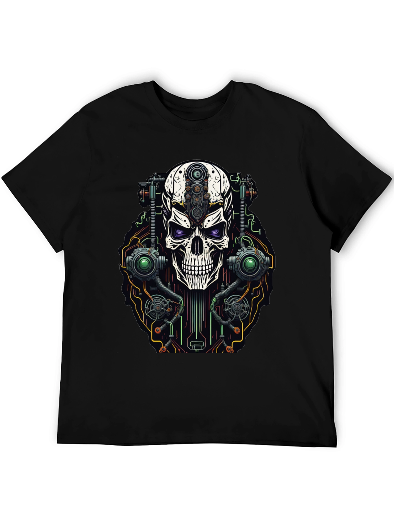 Black Cyberpunk Skull Graphic T-Shirt view 5