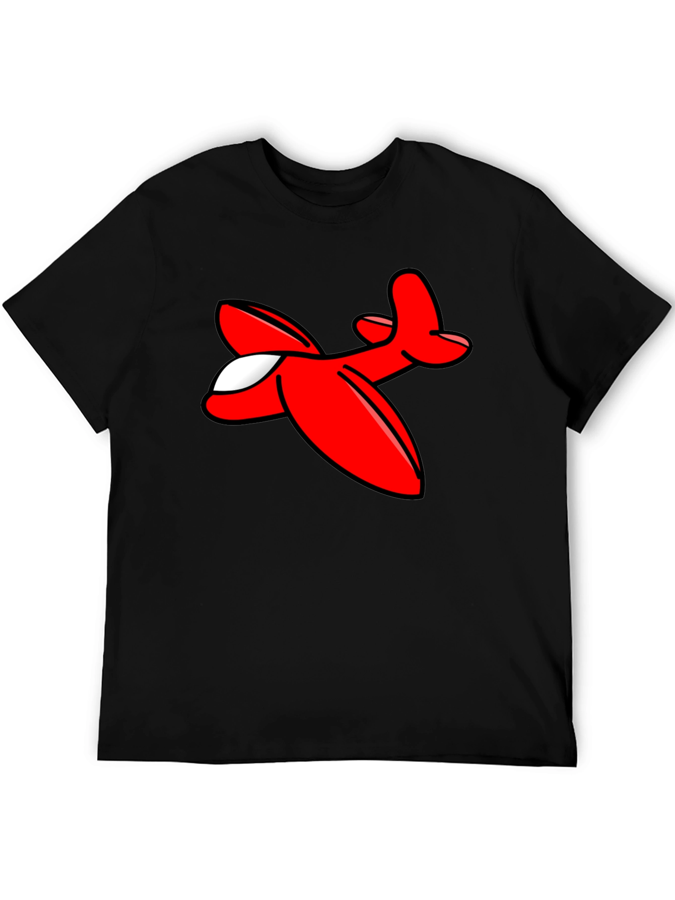 Cartoon Airplane Graphic Tee - Black Cotton T-Shirt - 5