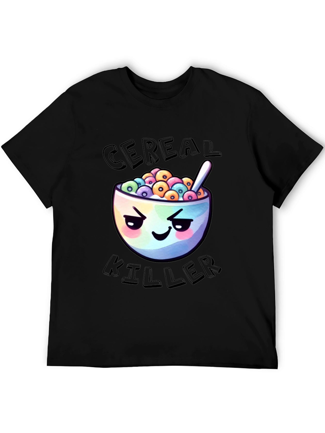 Black Cereal Killer Graphic T-Shirt - Funny Cartoon Tee view 5