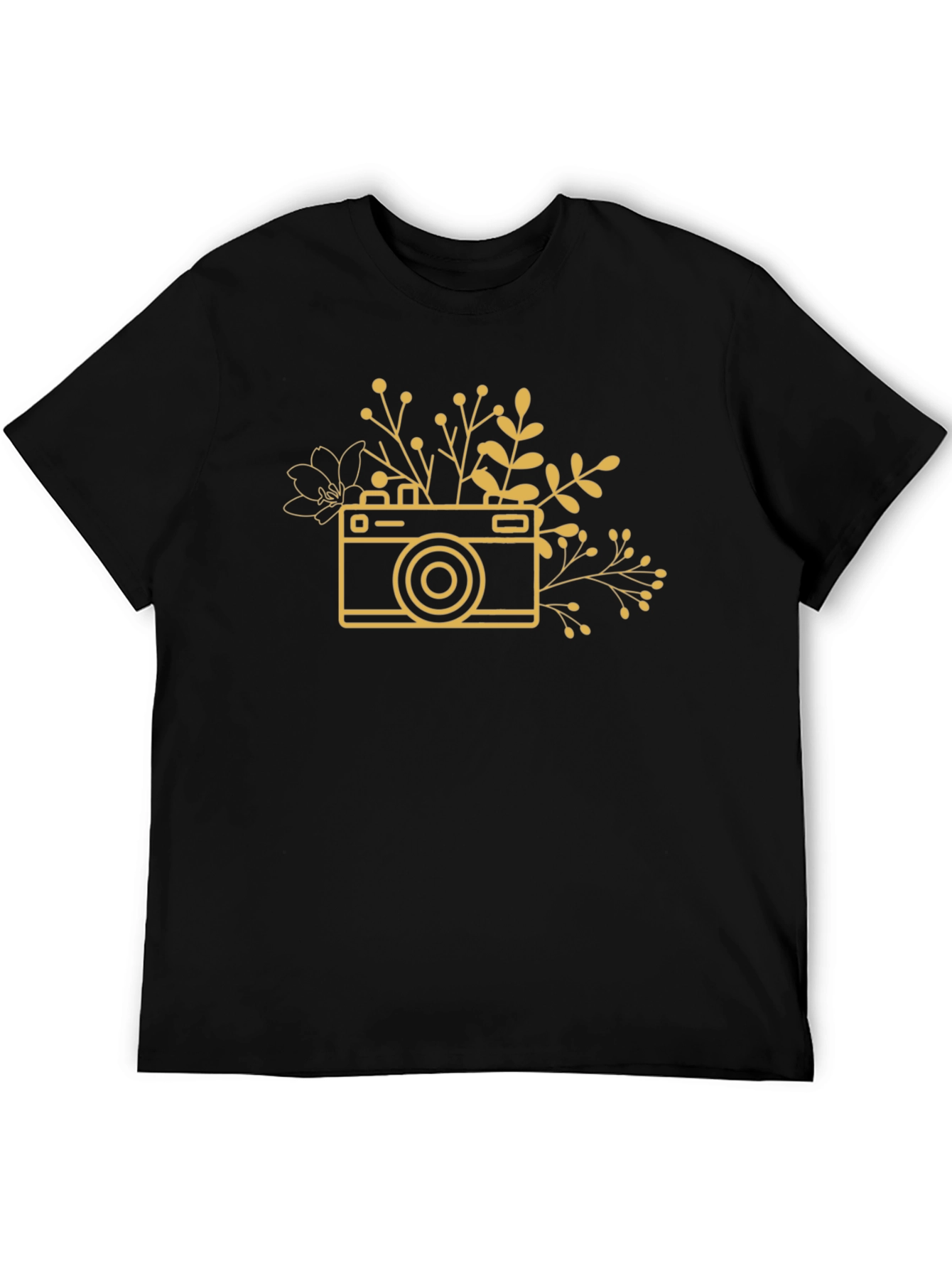 Black Floral Camera Graphic Tee - Stylish Unisex Top view 5