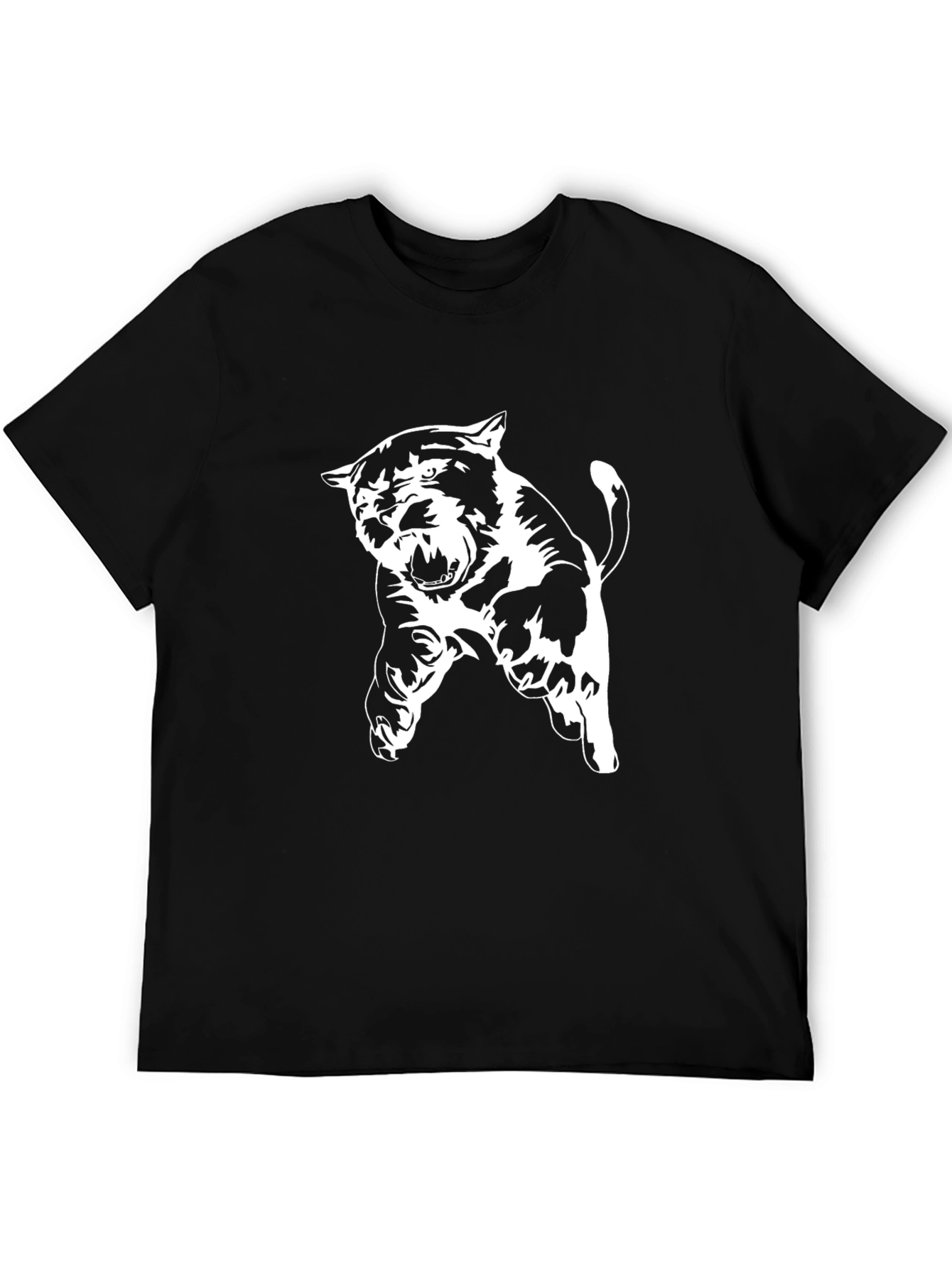 Black Black T-Shirt with Bold White Panther Design view 5
