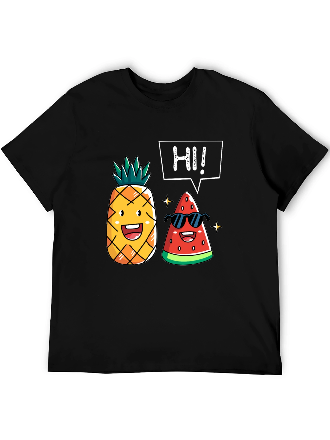 Black Funny Fruit T-Shirt: Pineapple & Watermelon Graphic Tee view 5
