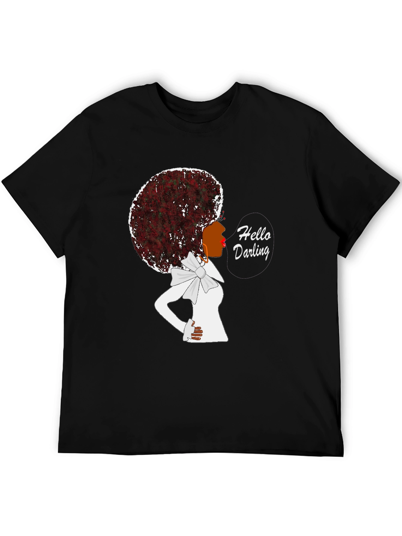 Black Afro Woman 'Hello Darling' Black T-Shirt view 5