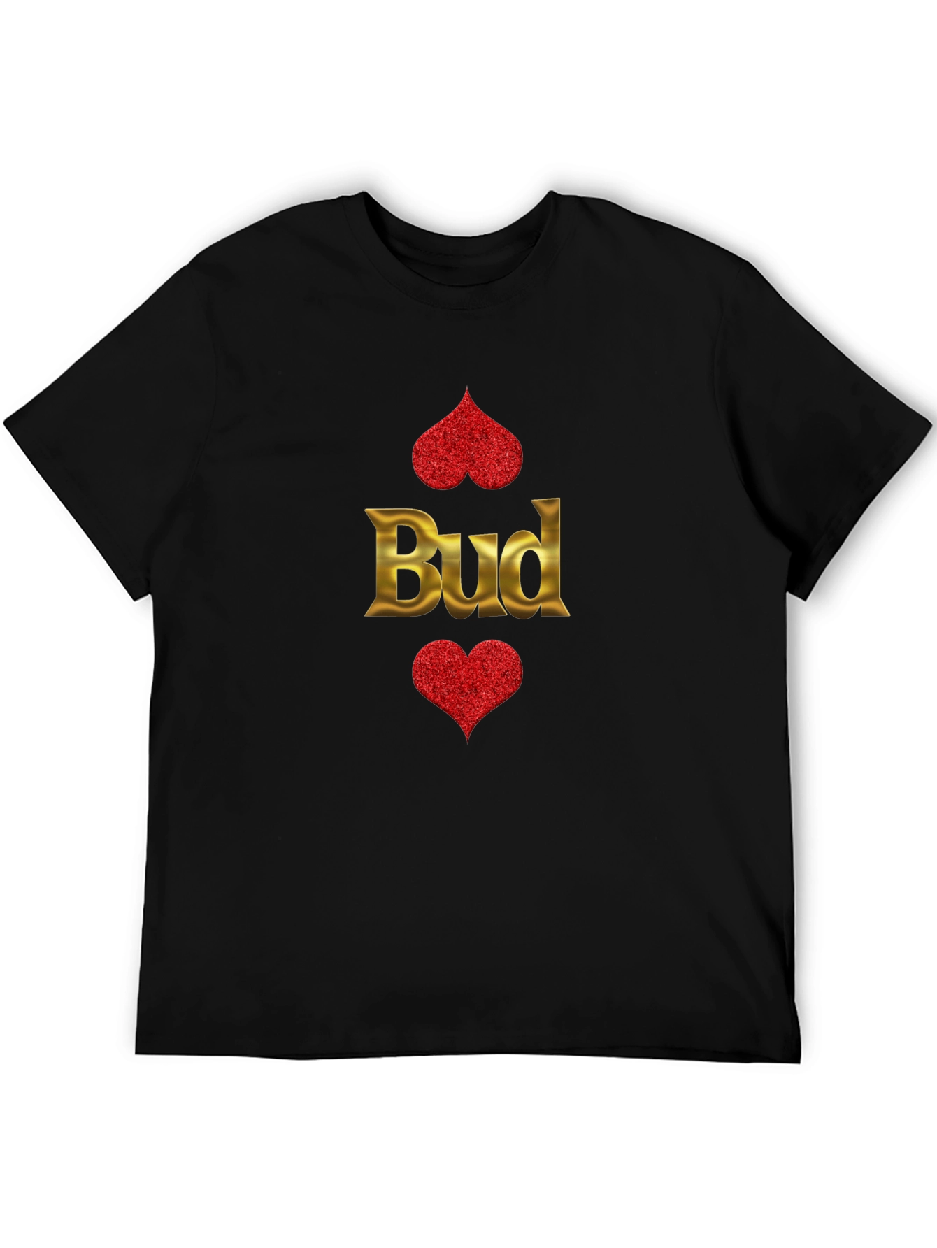 Black Bud T-Shirt - Gold Lettering, Red Hearts view 5
