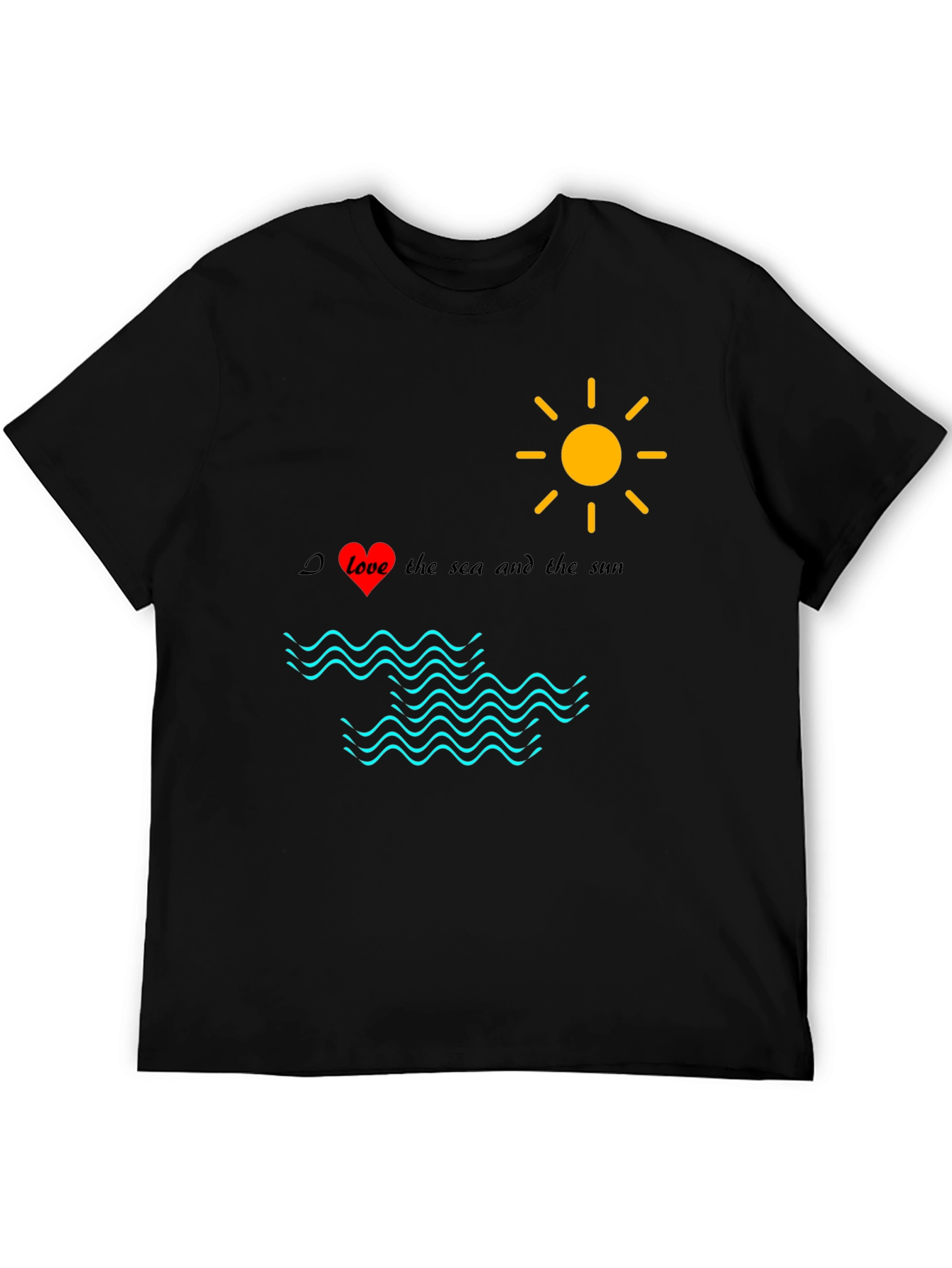Black Love Sea Sun Graphic Tee, Black Cotton Shirt view 5