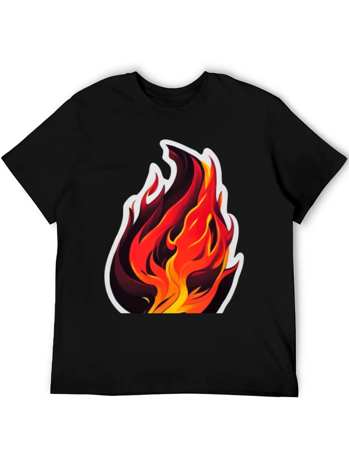Black Fiery Flames Graphic Tee - Bold Black Cotton T-Shirt view 5