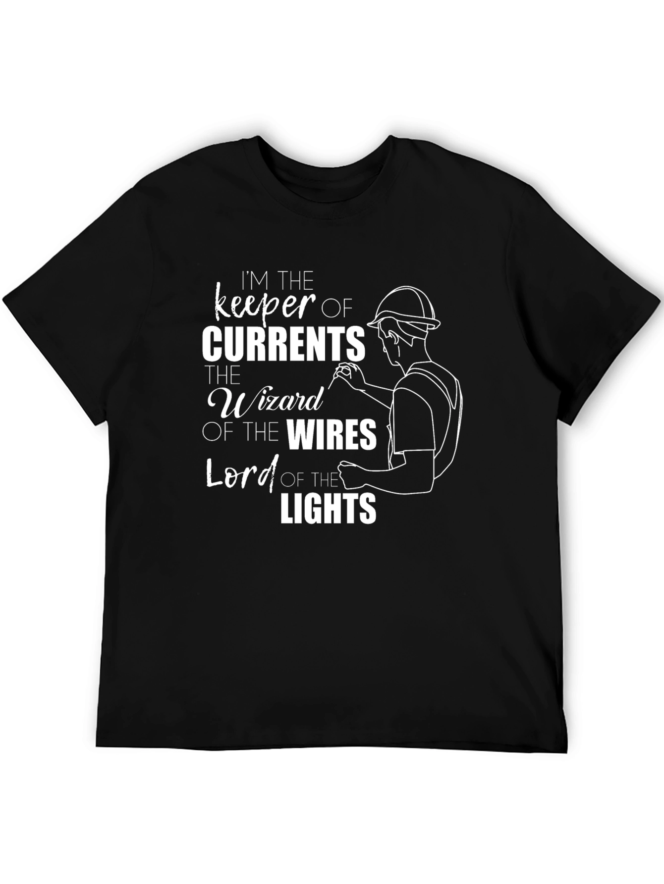 Black Electrician T-Shirt - Keeper of Currents, Wizard of Wires view 5