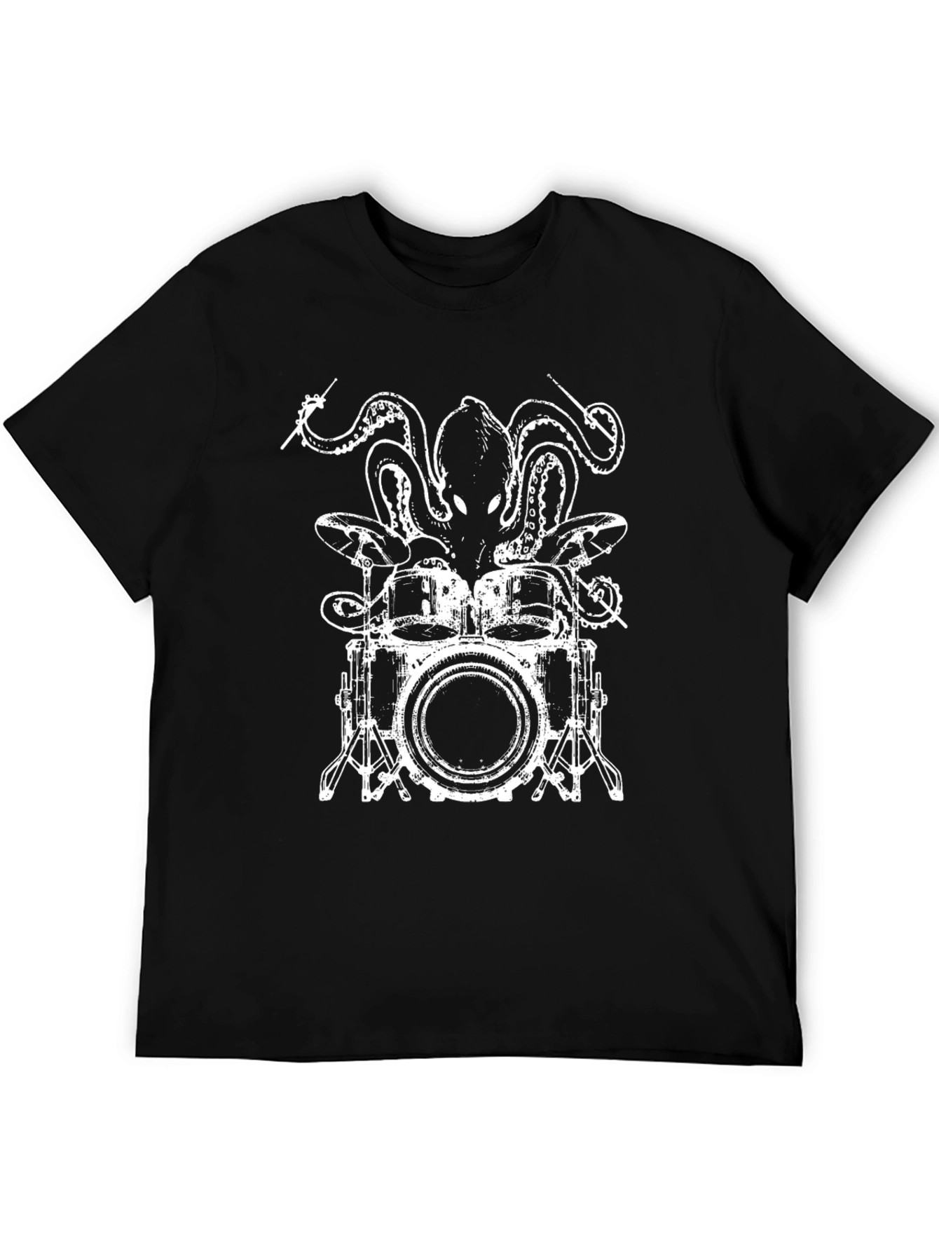 Black Octopus Drummer Black T-Shirt - Unique Graphic Tee view 5