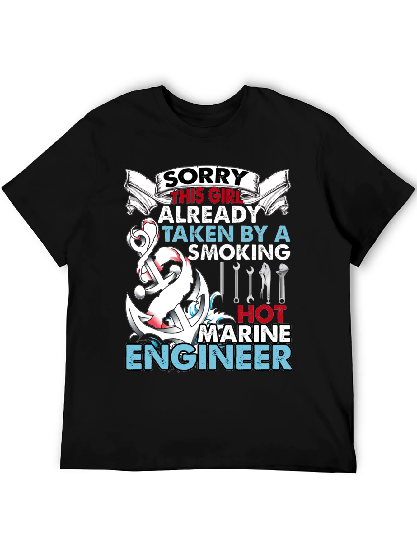 Black Sorry Girl Marine Engineer Graphic T-Shirt view 5
