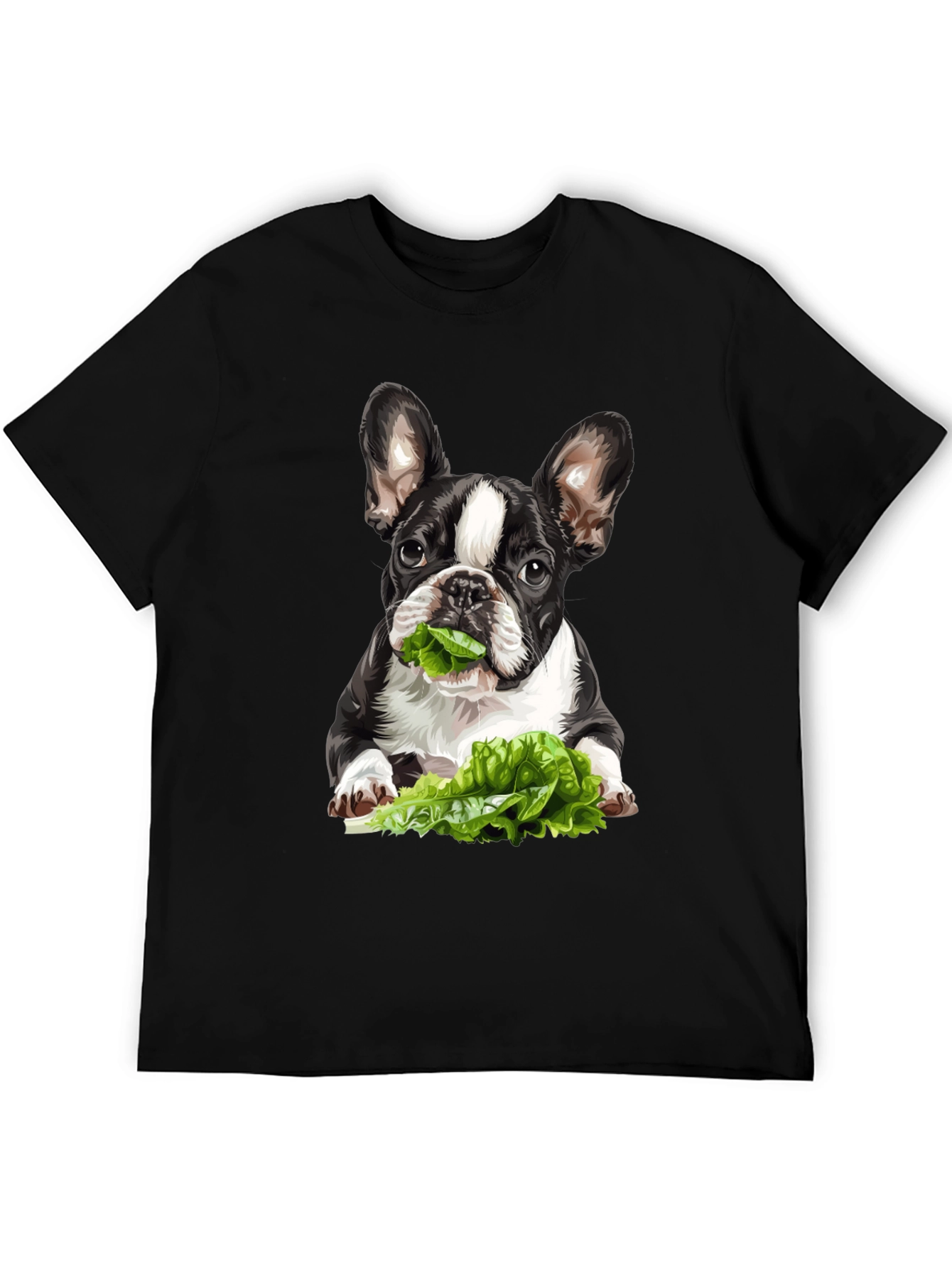 Black Dog Eating Lettuce Graphic Tee - Casual Cotton T-Shirt view 5