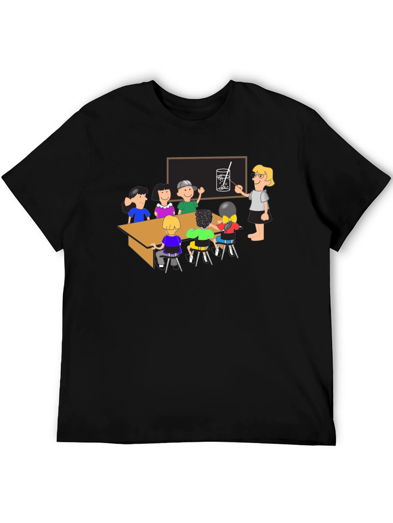 Black Cartoon School Kids Print Black T-Shirt view 5