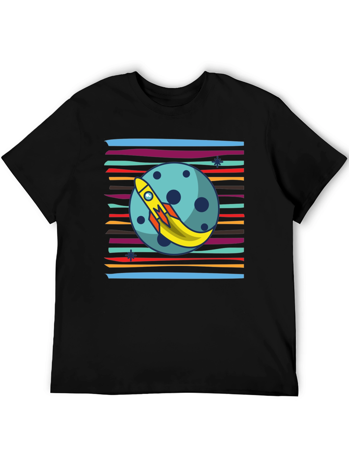Black Retro Rocket Moon T-Shirt - Blast Off in Style! view 5