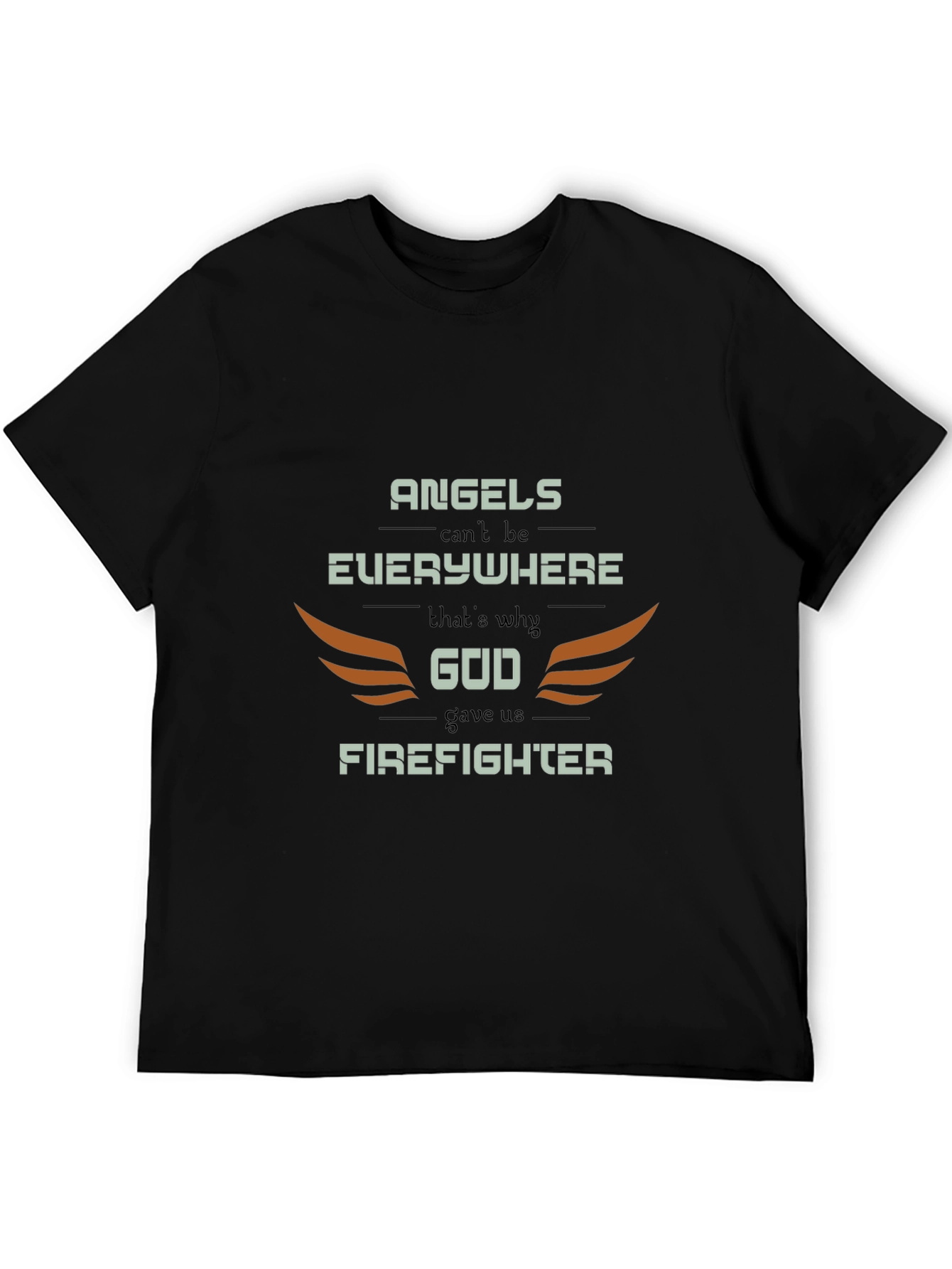 Black Firefighter Graphic Tee - Angel Wings Design, Everyday Wear view 5