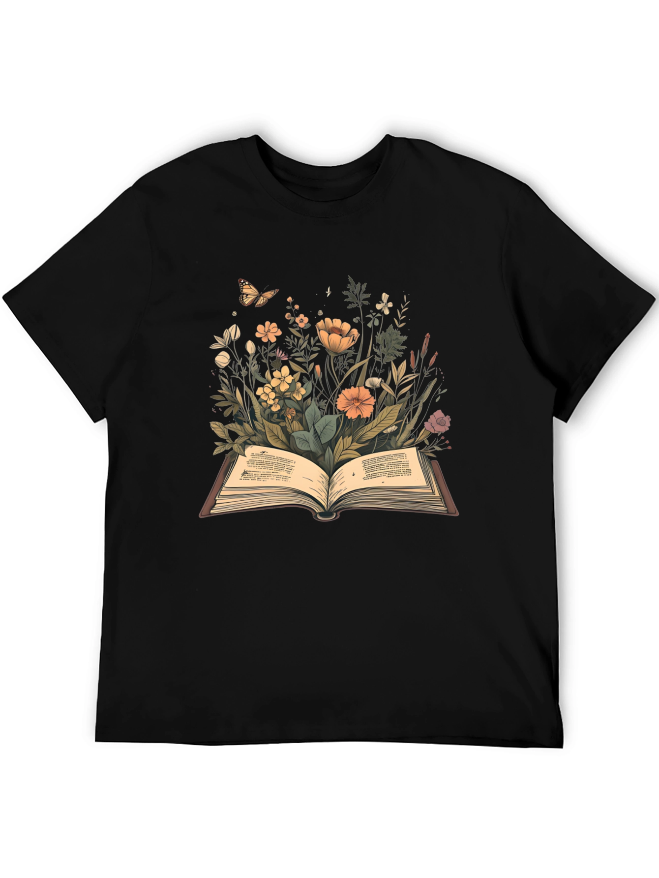 Black Floral Book T-Shirt - Nature Reader Tee view 5