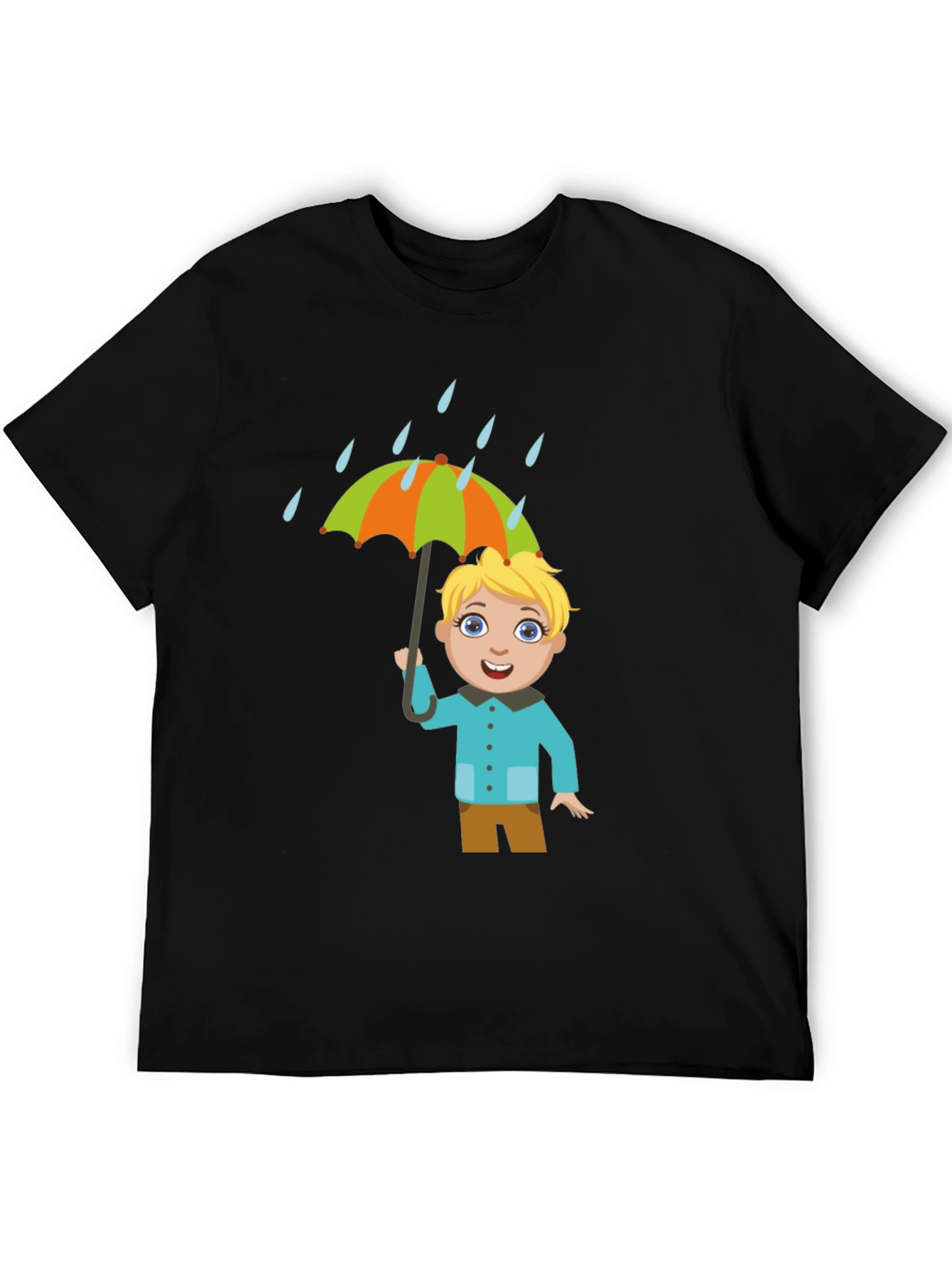 Black Cartoon Boy Umbrella Black T-Shirt view 5