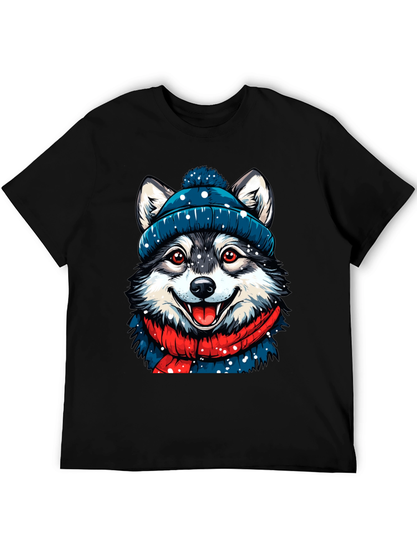 Black Festive Husky Graphic Tee - Winter Style view 5