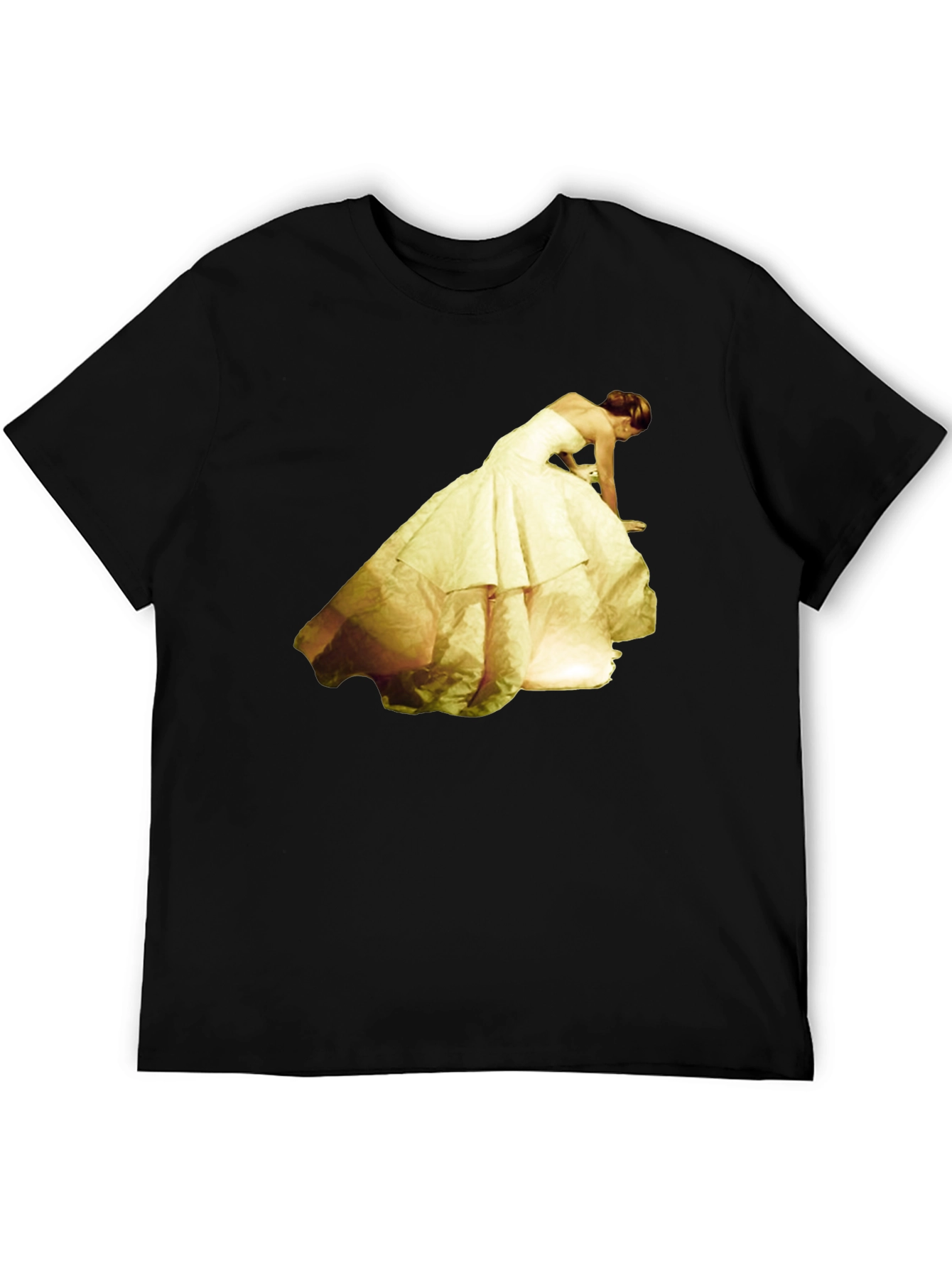 Black Black T-Shirt with Yellow Dress Graphic Tee view 5