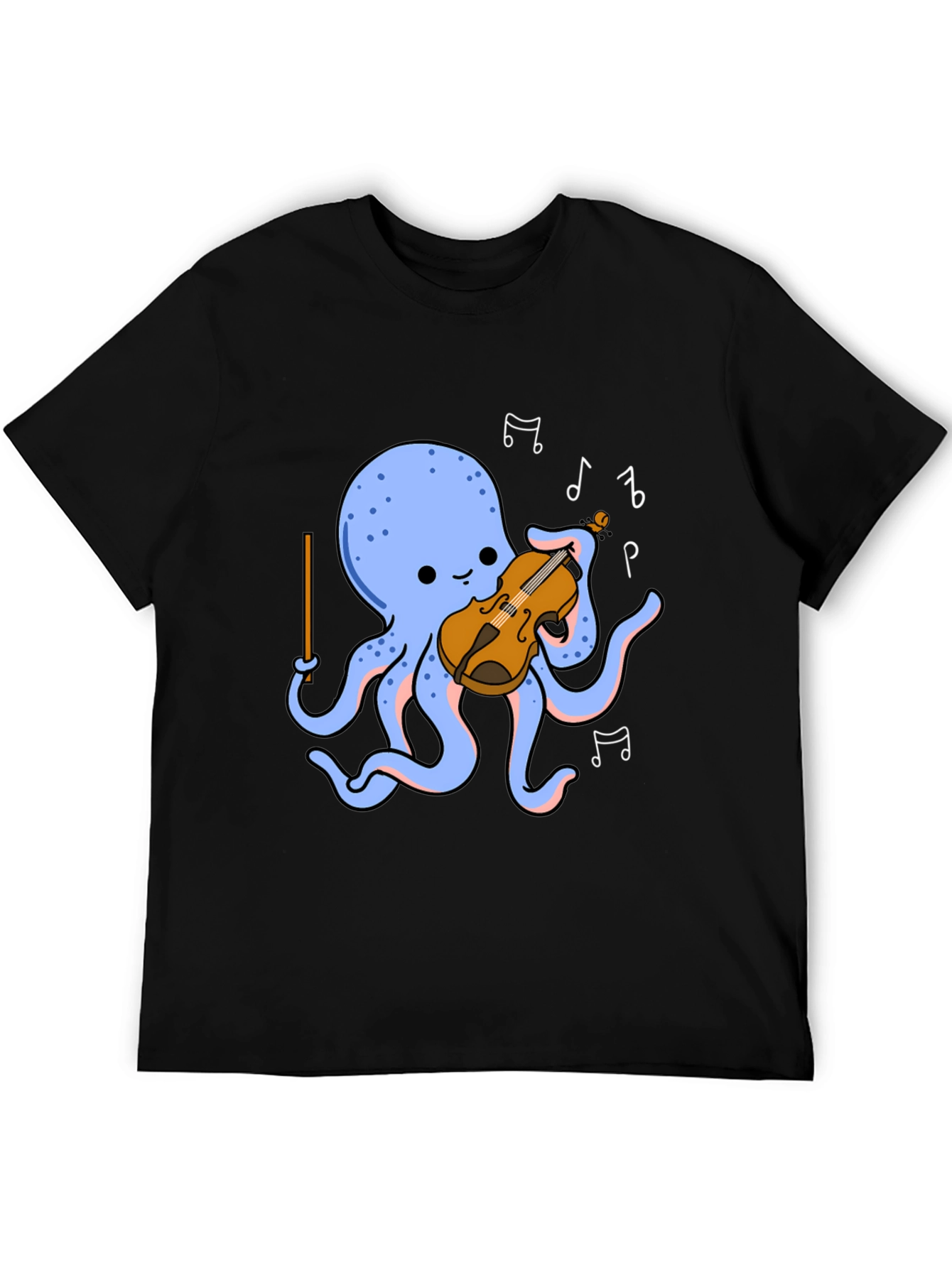 Black Octopus Musician T-Shirt - Cute Cartoon Violin Player Tee view 5