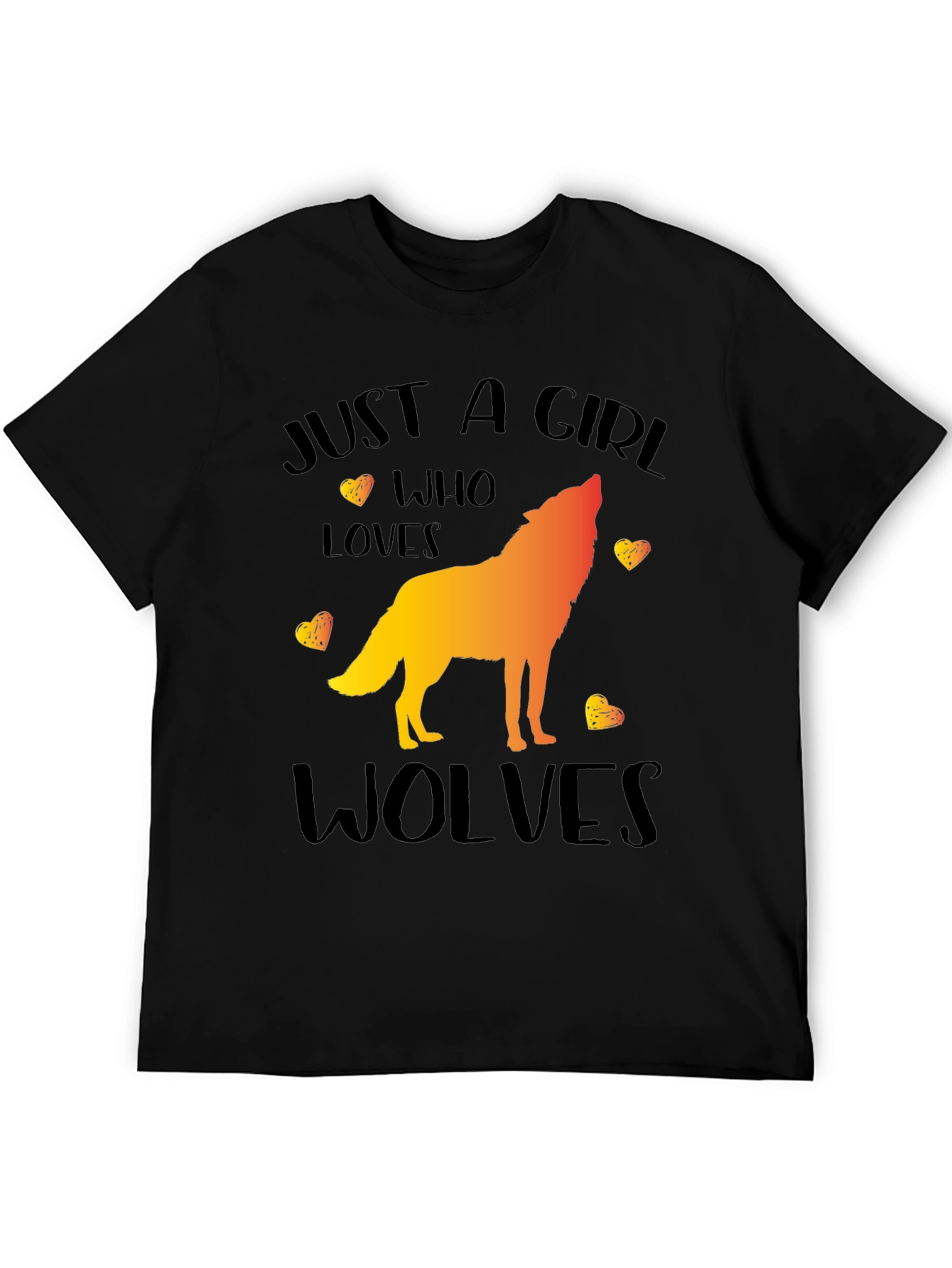 Black Just a Girl Who Loves Wolves Graphic T-Shirt view 5