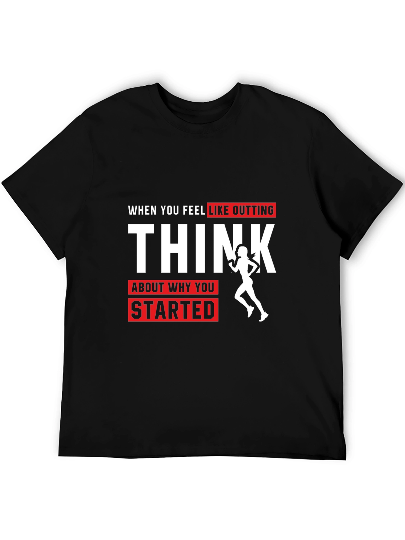 Black Motivational Running T-Shirt: Think Why You Started view 5