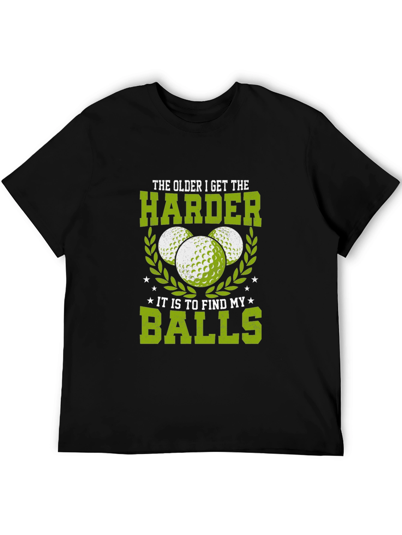 Black Funny Golf T-Shirt: Older Harder to Find Balls view 5