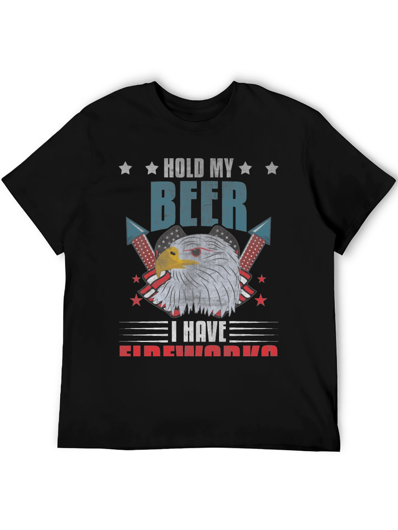 Black Hold My Beer Fireworks Patriotic Eagle T-Shirt view 5